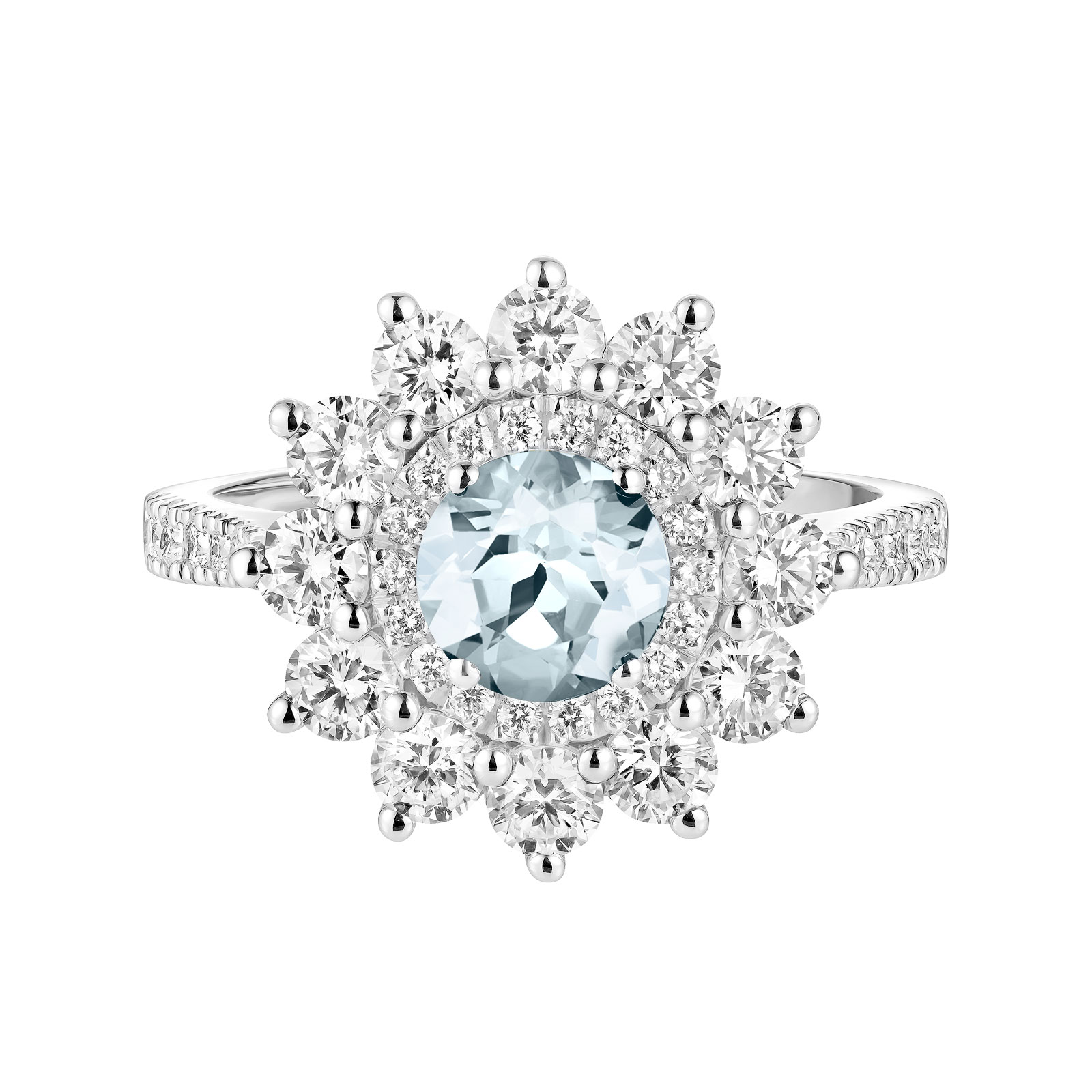 Bague Or blanc Aigue-marine et diamants Lefkos 6 mm Pavée 1