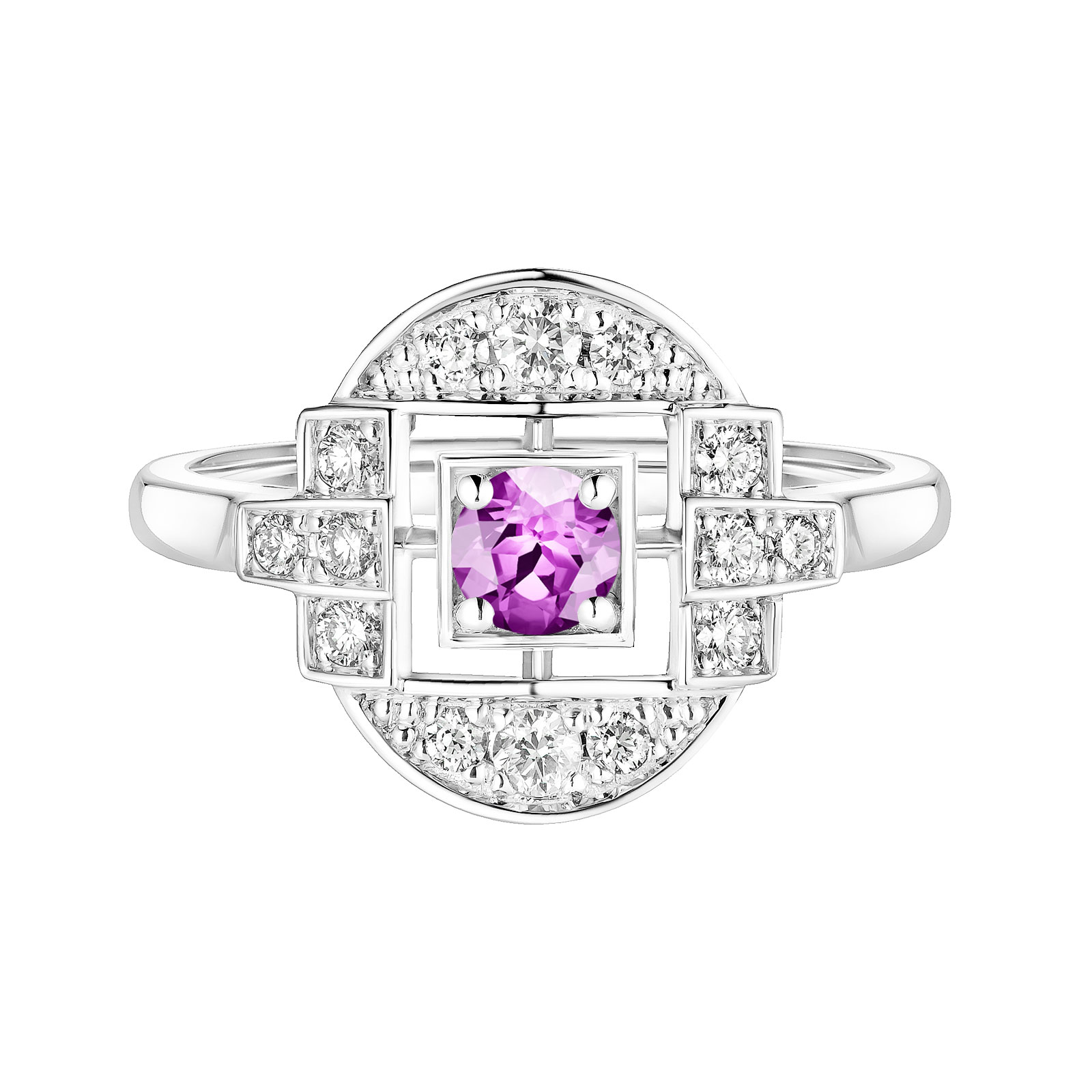 Bague Or blanc Améthyste et diamants Art Déco Solo 1