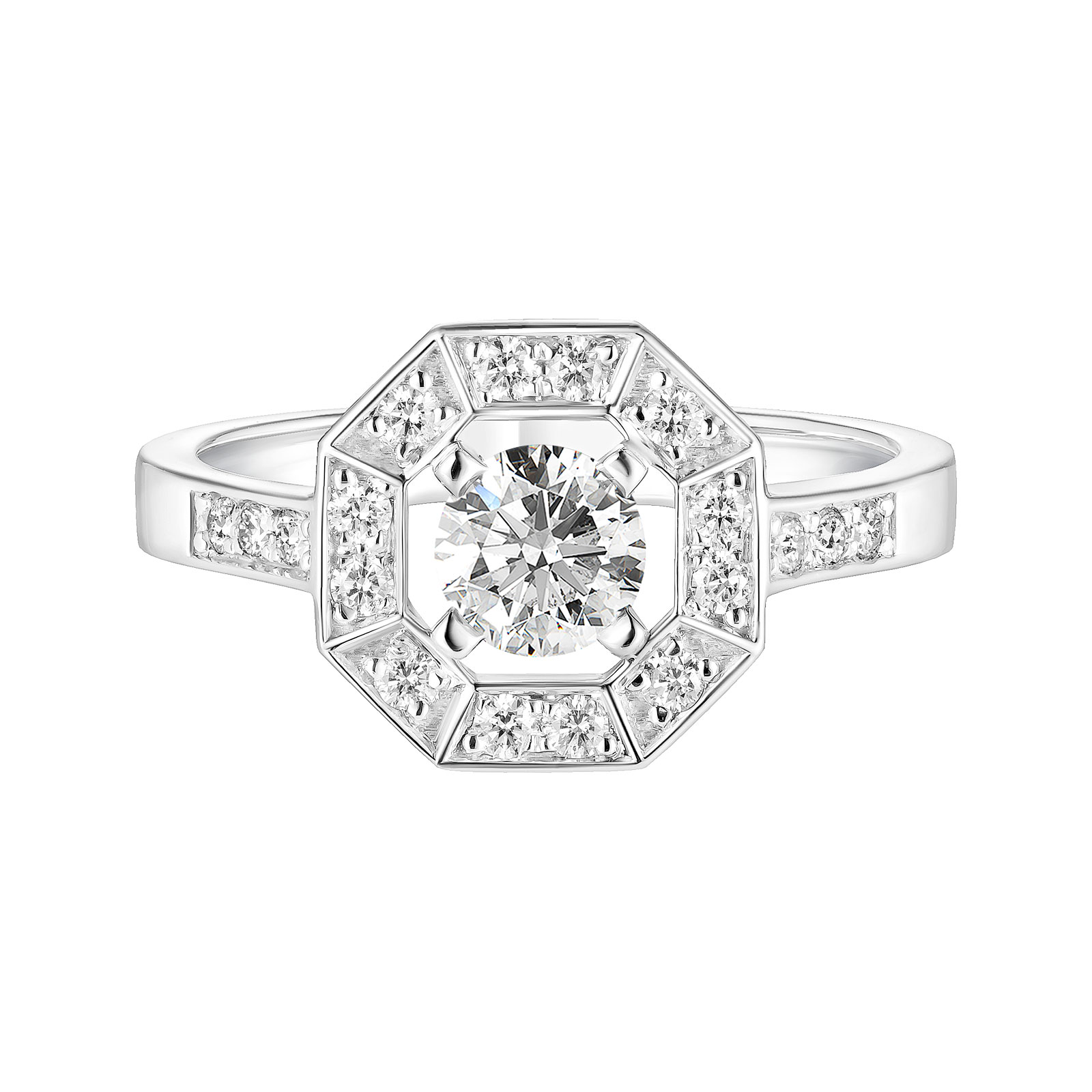 Bague Or blanc Diamant Art Déco Rond 5 mm 1