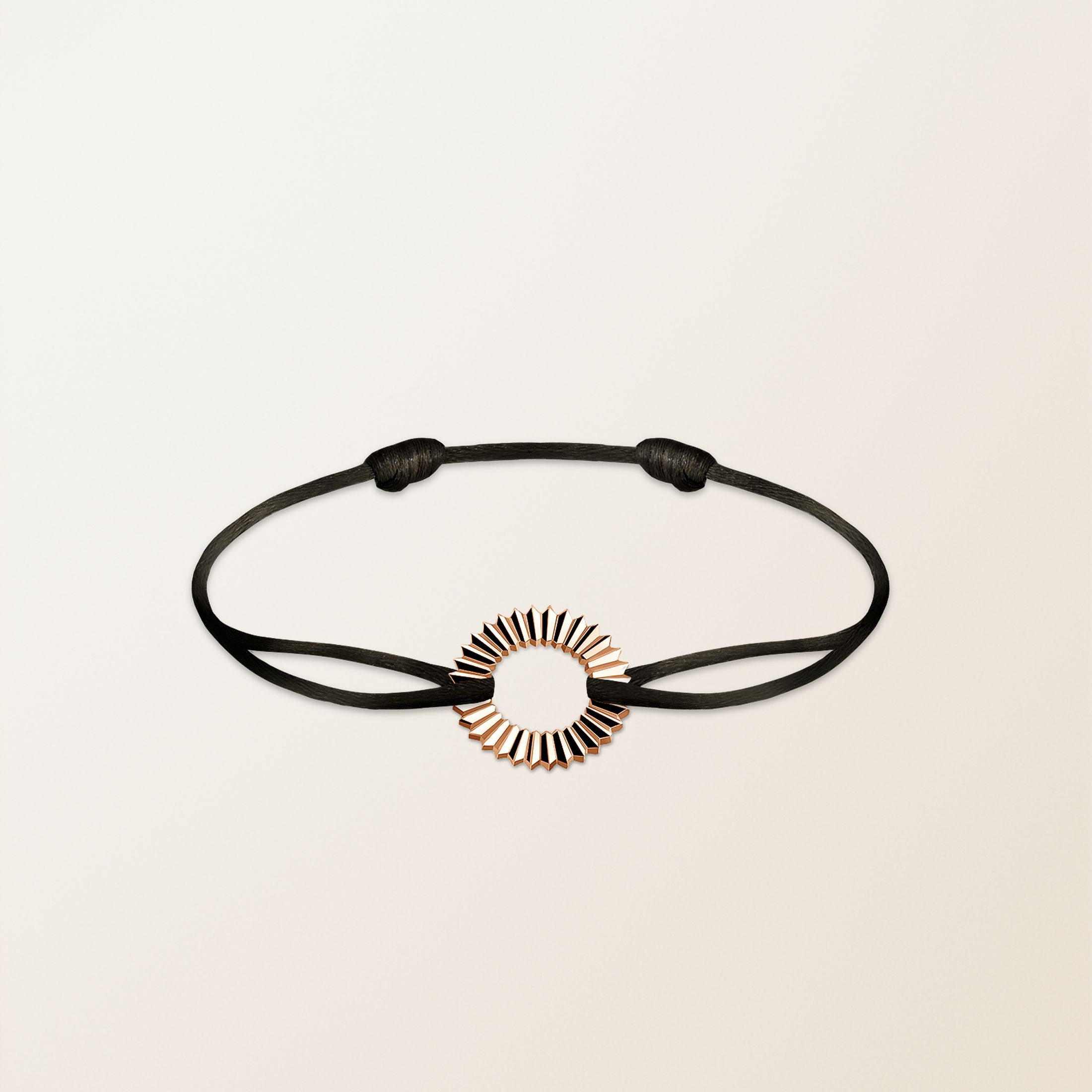 Bracelet cordon Noir Or rose 18 cts Entaille Rayons