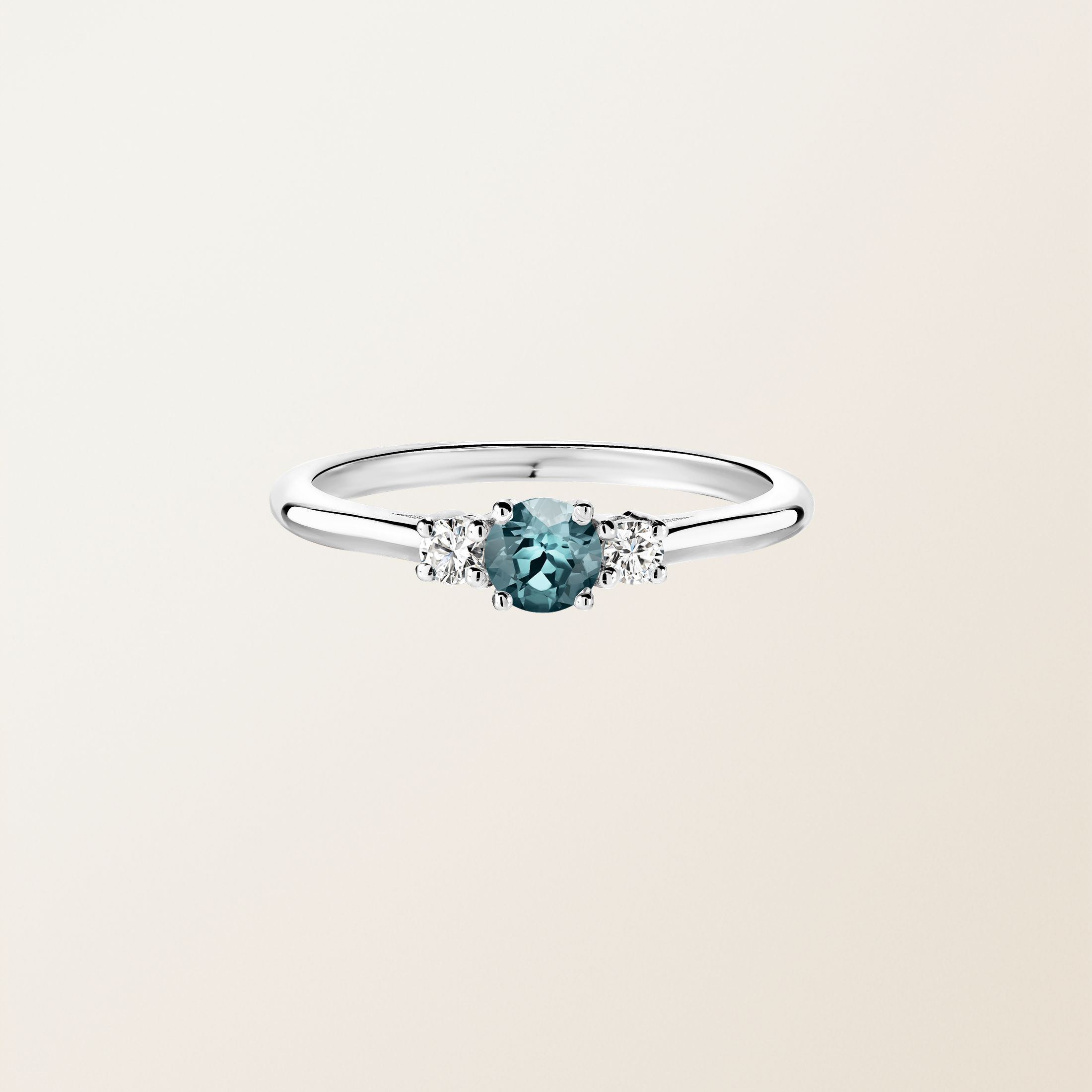 Bague Or blanc 18 cts Saphir Bleu Gris Baby Lady Duo