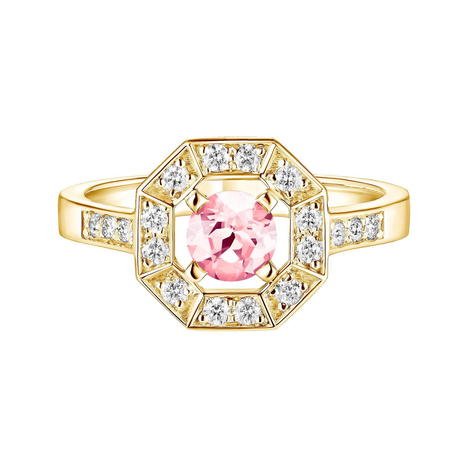 Bague Or jaune Tourmaline et diamants Art Déco Rond 5 mm 1