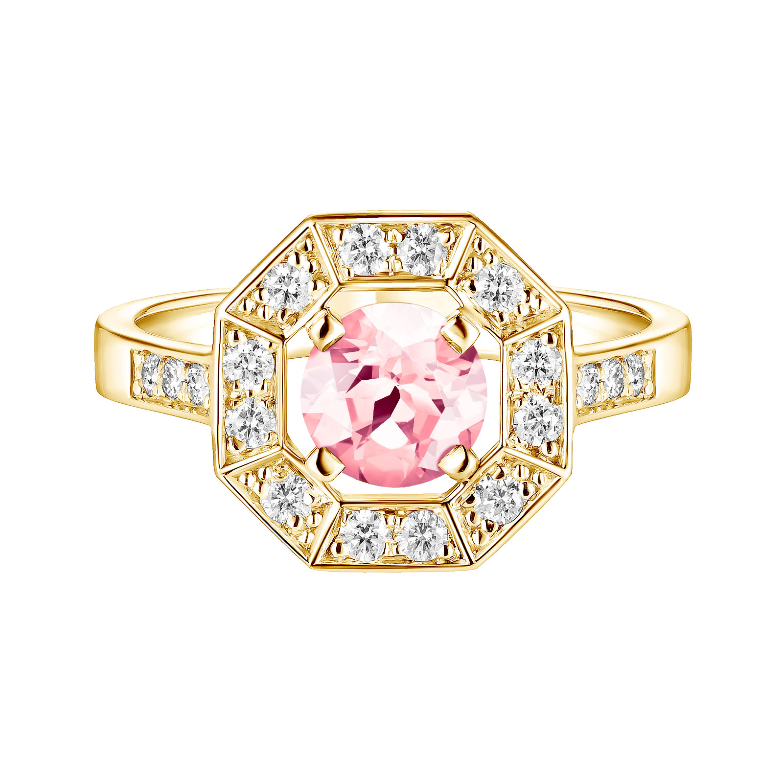 Bague Or jaune Tourmaline et diamants Art Déco Rond 6 mm 1