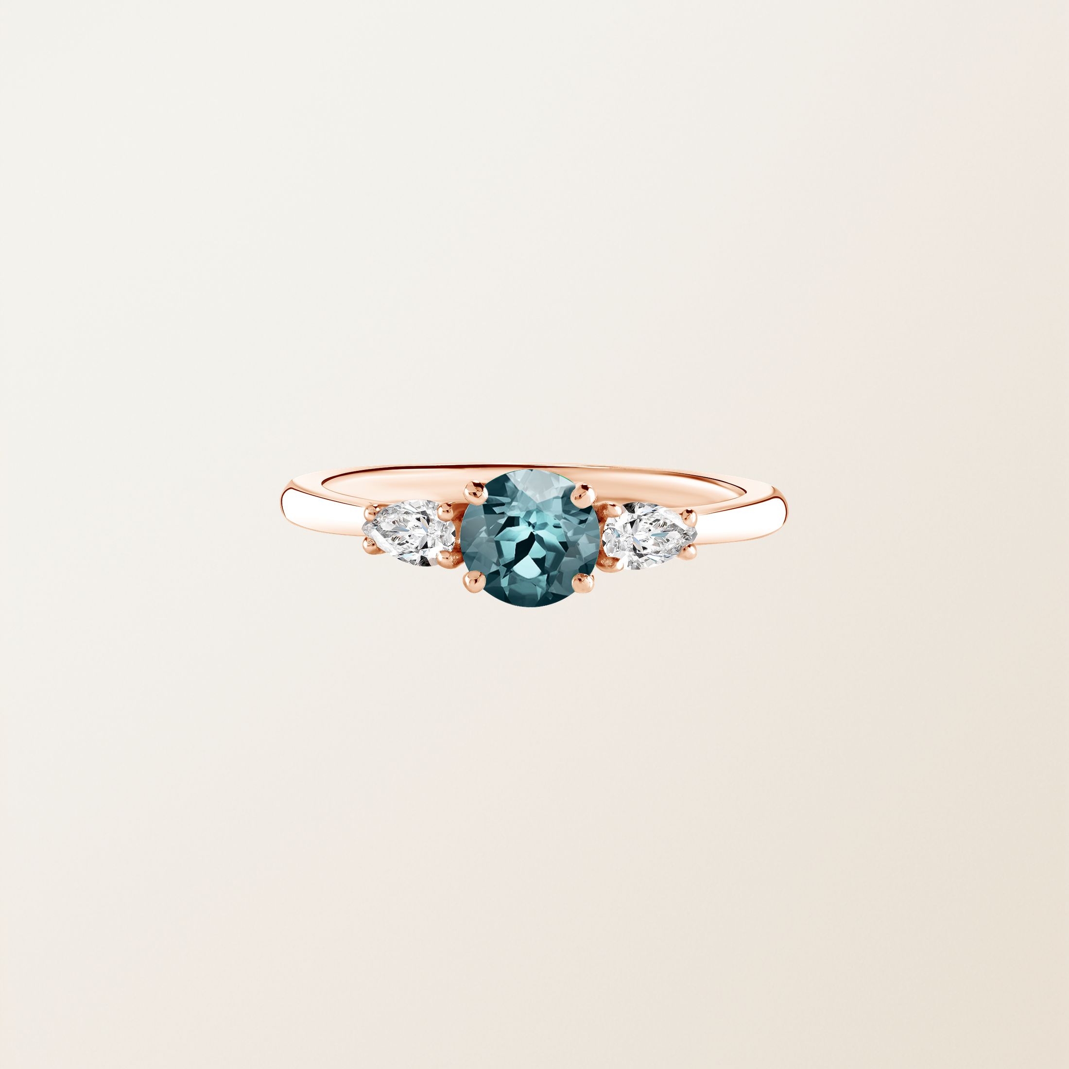 Bague Or rose 18 cts Saphir Bleu Gris Little Lady Duo de Poires