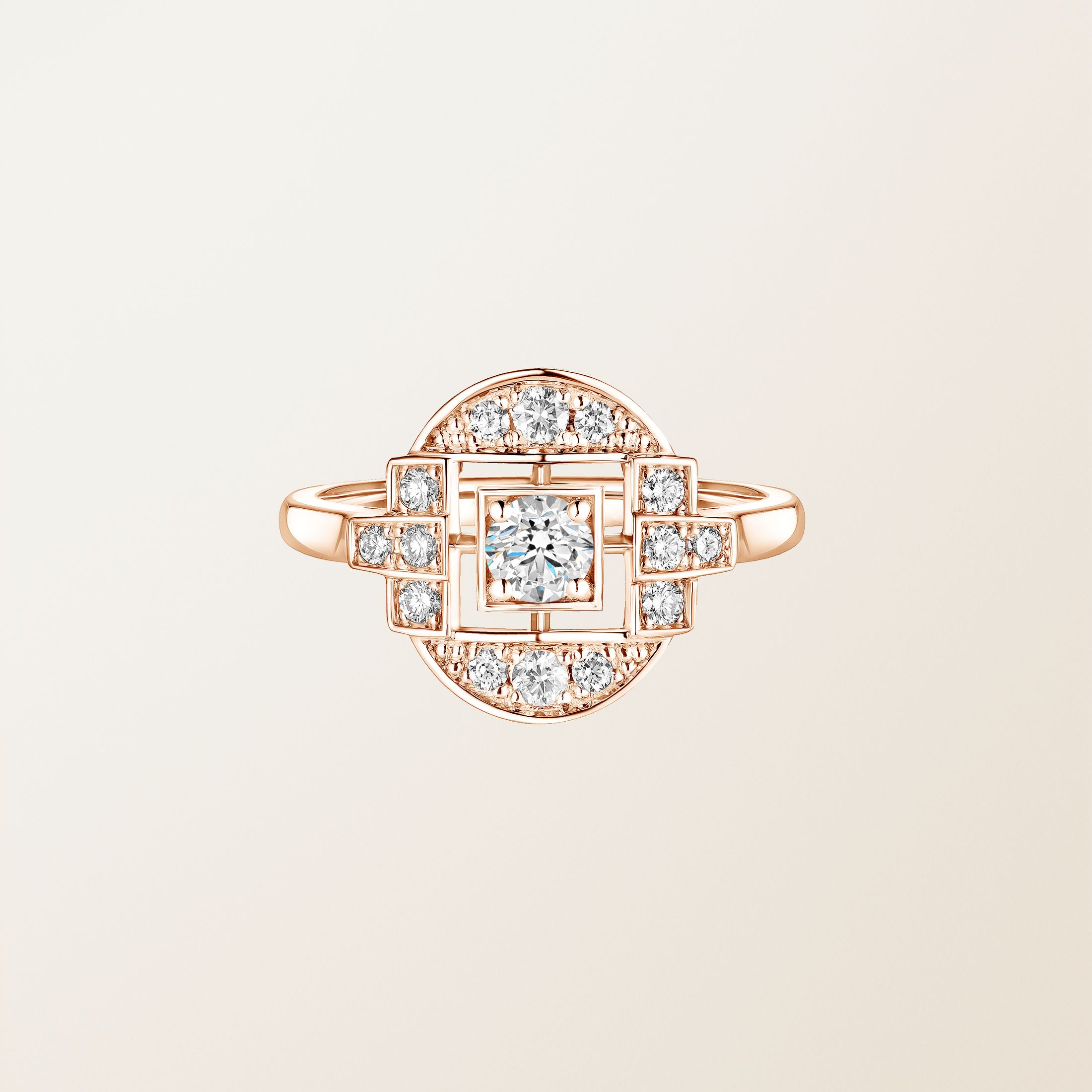 Ring 18K Roségold Diamant Art Déco Solo