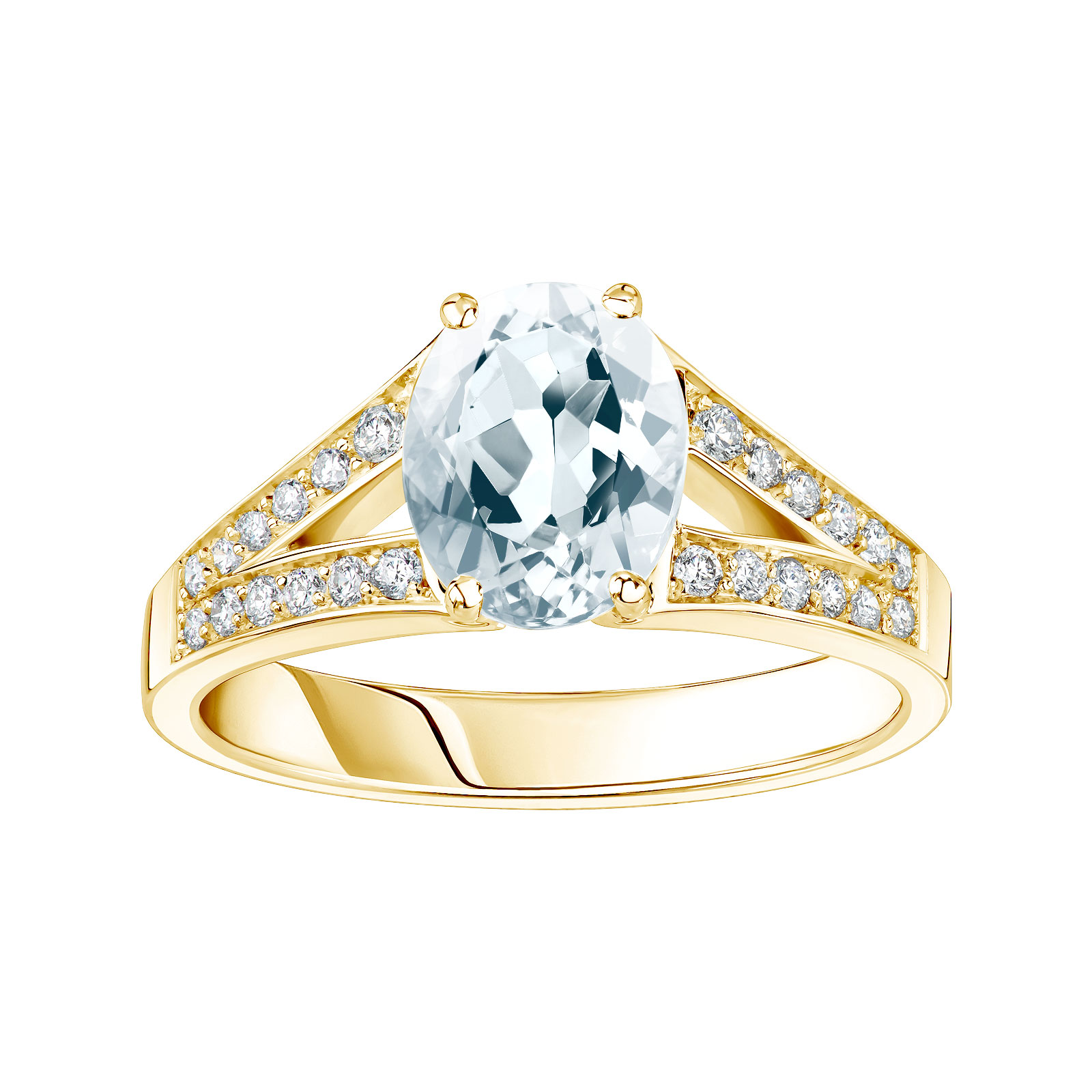 Bague Or jaune Aigue-marine et diamants Rétromantique Tiare Pavée 1
