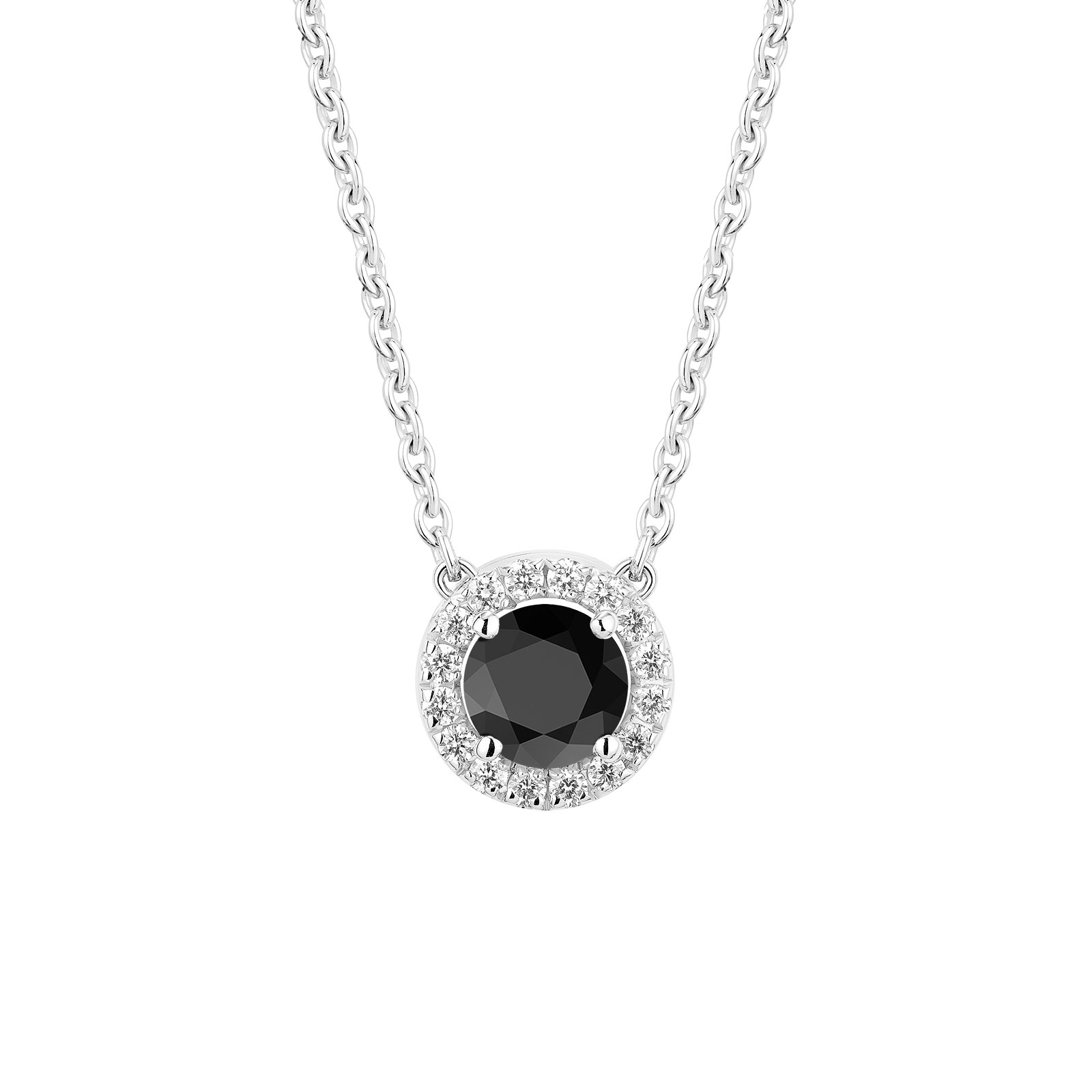 Pendentif Or blanc Spinelle noir et diamants Rétromantique S 1