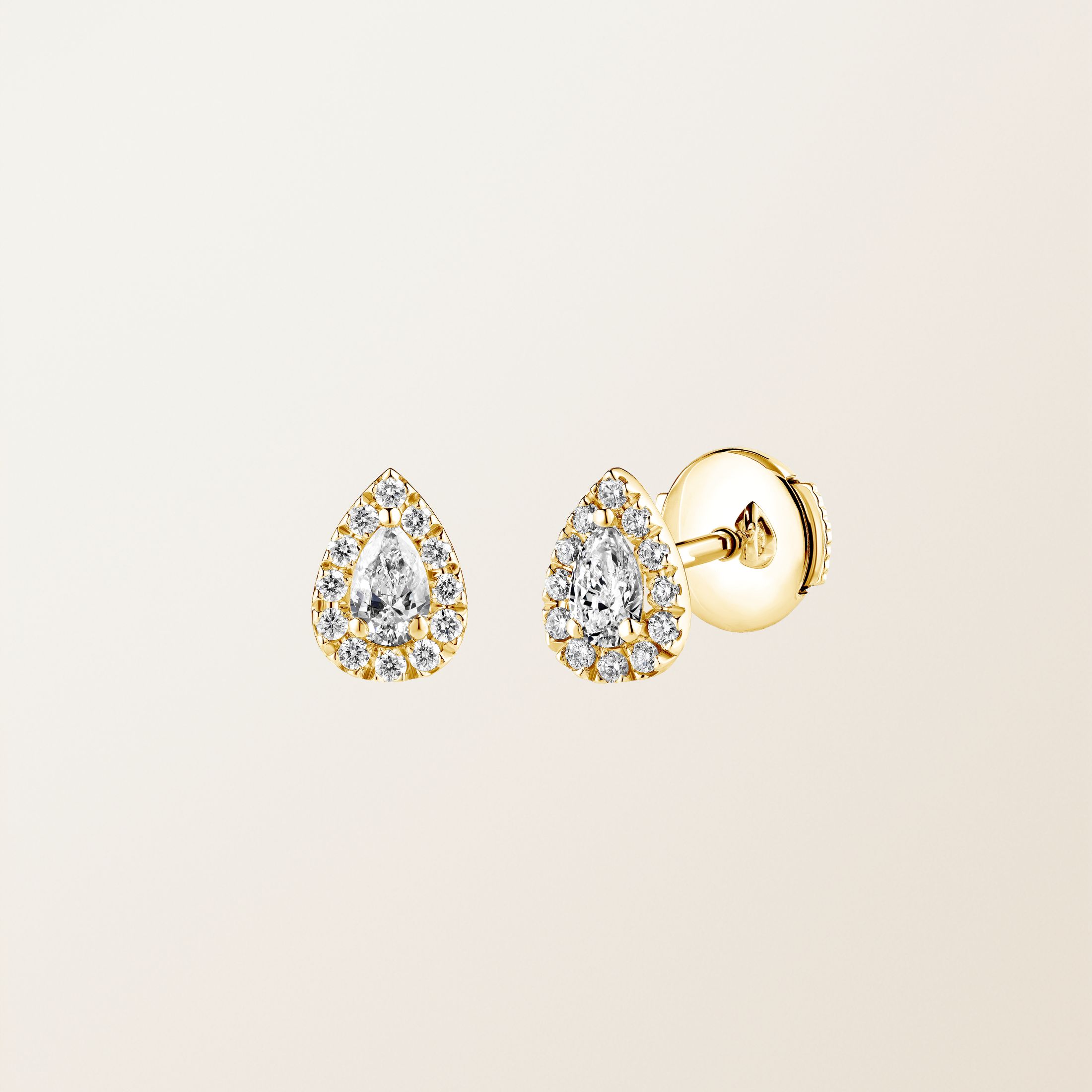 Boucles d'oreilles Or jaune 18 cts Diamant Baby Rétromantique Poires Pavées