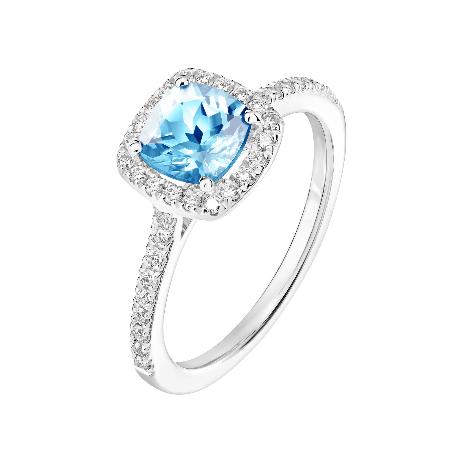 Bague Platine Topaze et diamants Rétromantique Coussin Pavée 1