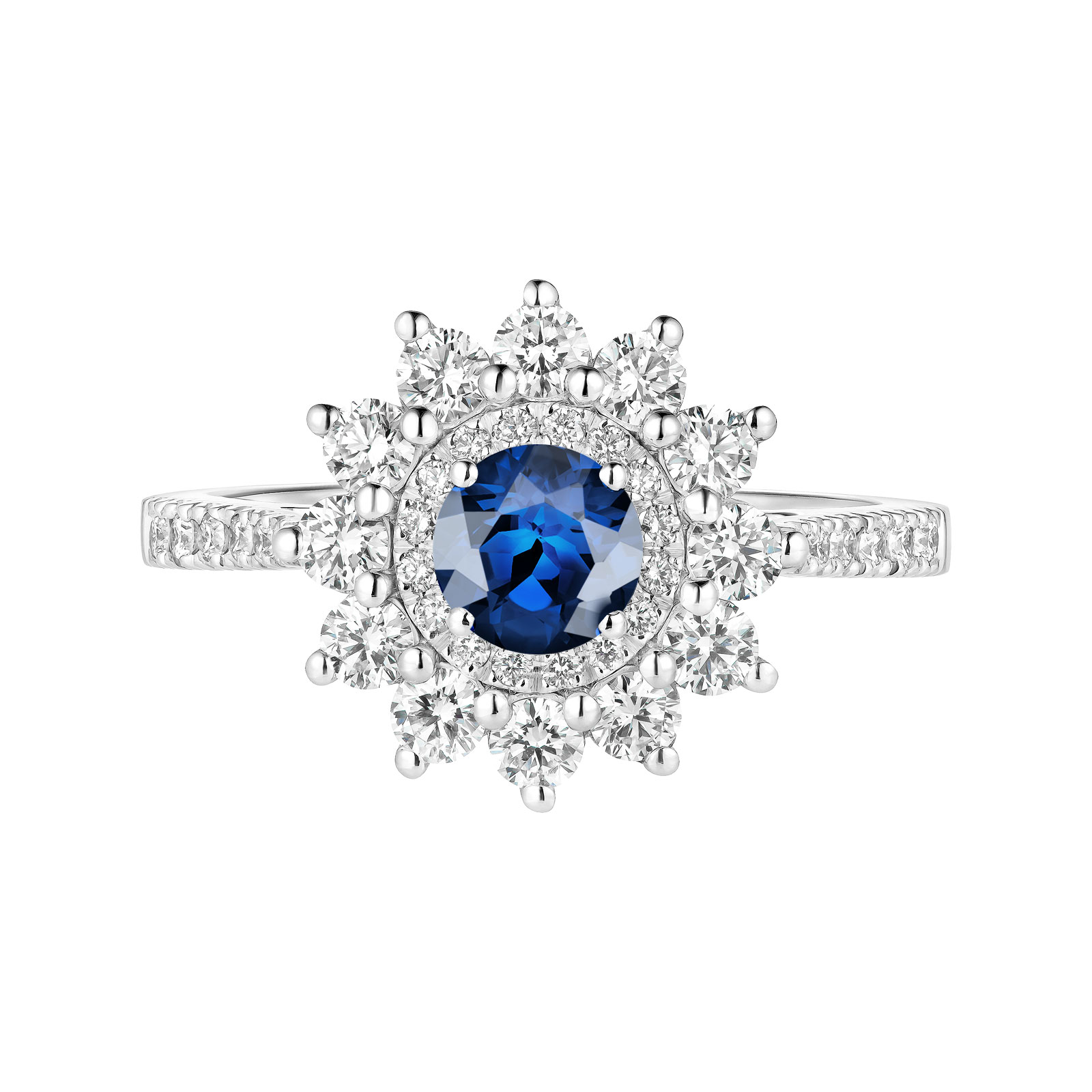 Bague Or blanc Saphir et diamants Lefkos 5 mm Pavée 1