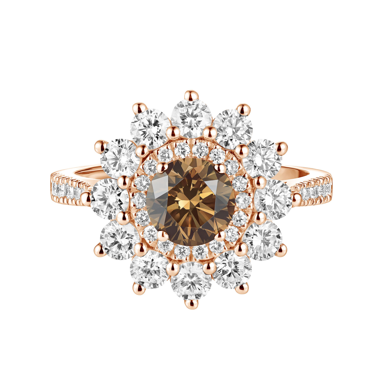 Bague Or rose Diamant Chocolat et diamants Lefkos 6 mm Pavée 1