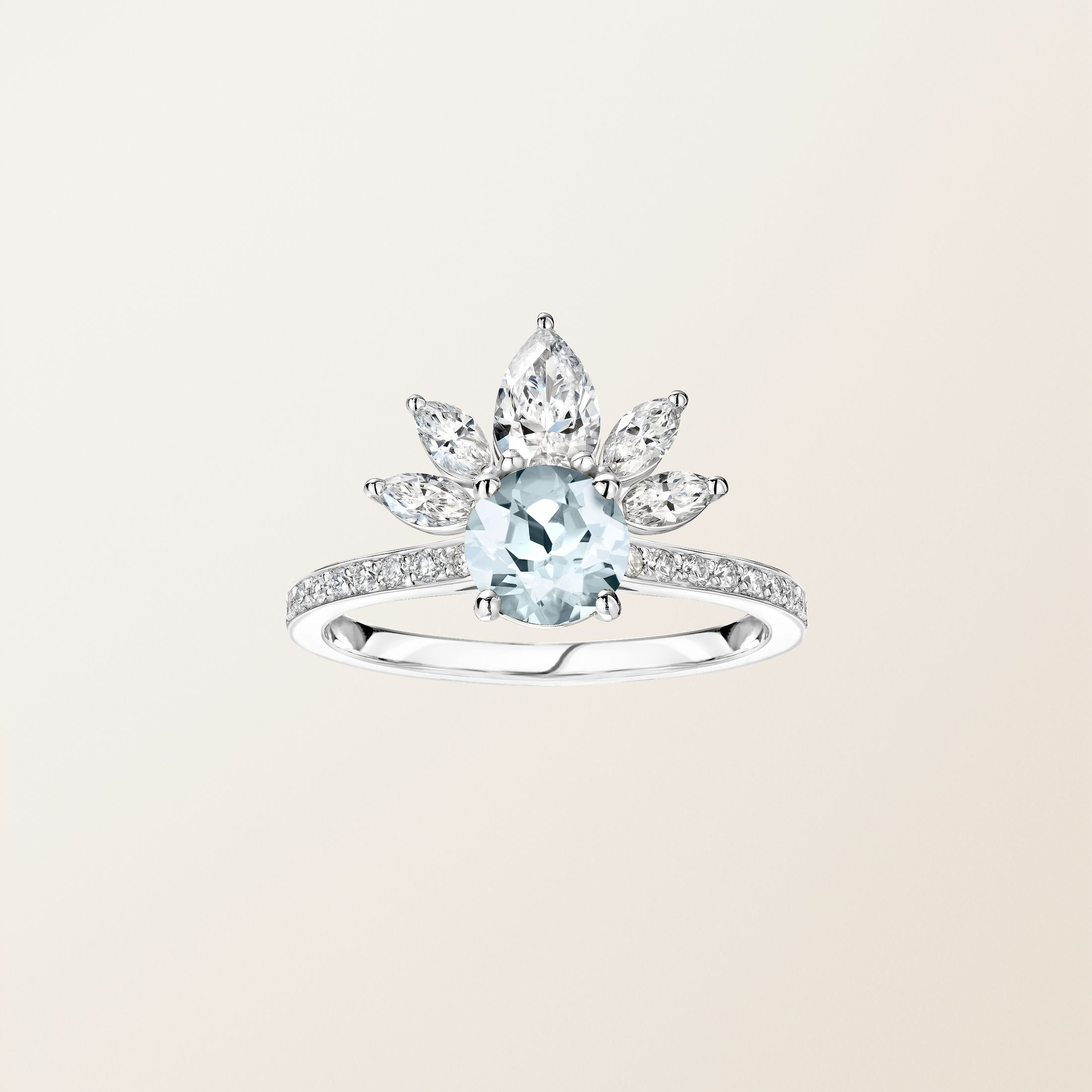 Bague Or blanc Aigue-marine EverBloom Pavée