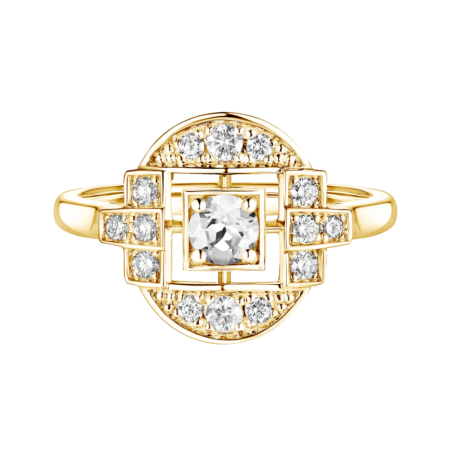 Bague Or jaune Quartz et diamants Art Déco Solo 1