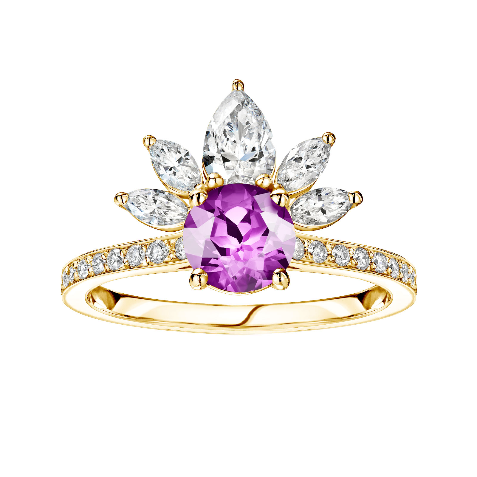 Bague Or jaune Améthyste et diamants EverBloom Pavée 1
