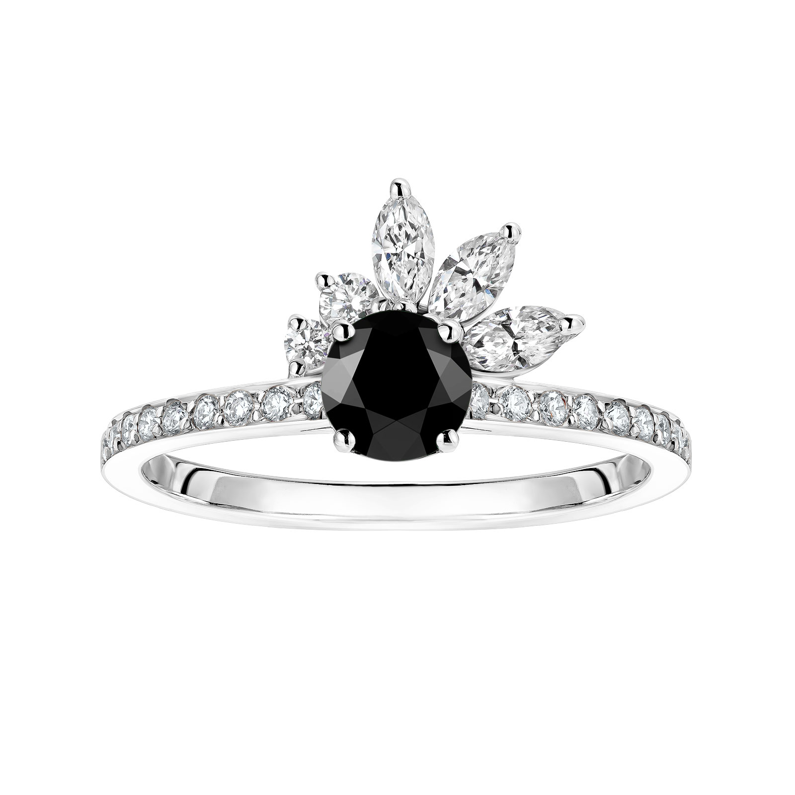 Bague Or blanc Spinelle noir et diamants Little EverBloom Pavée 1