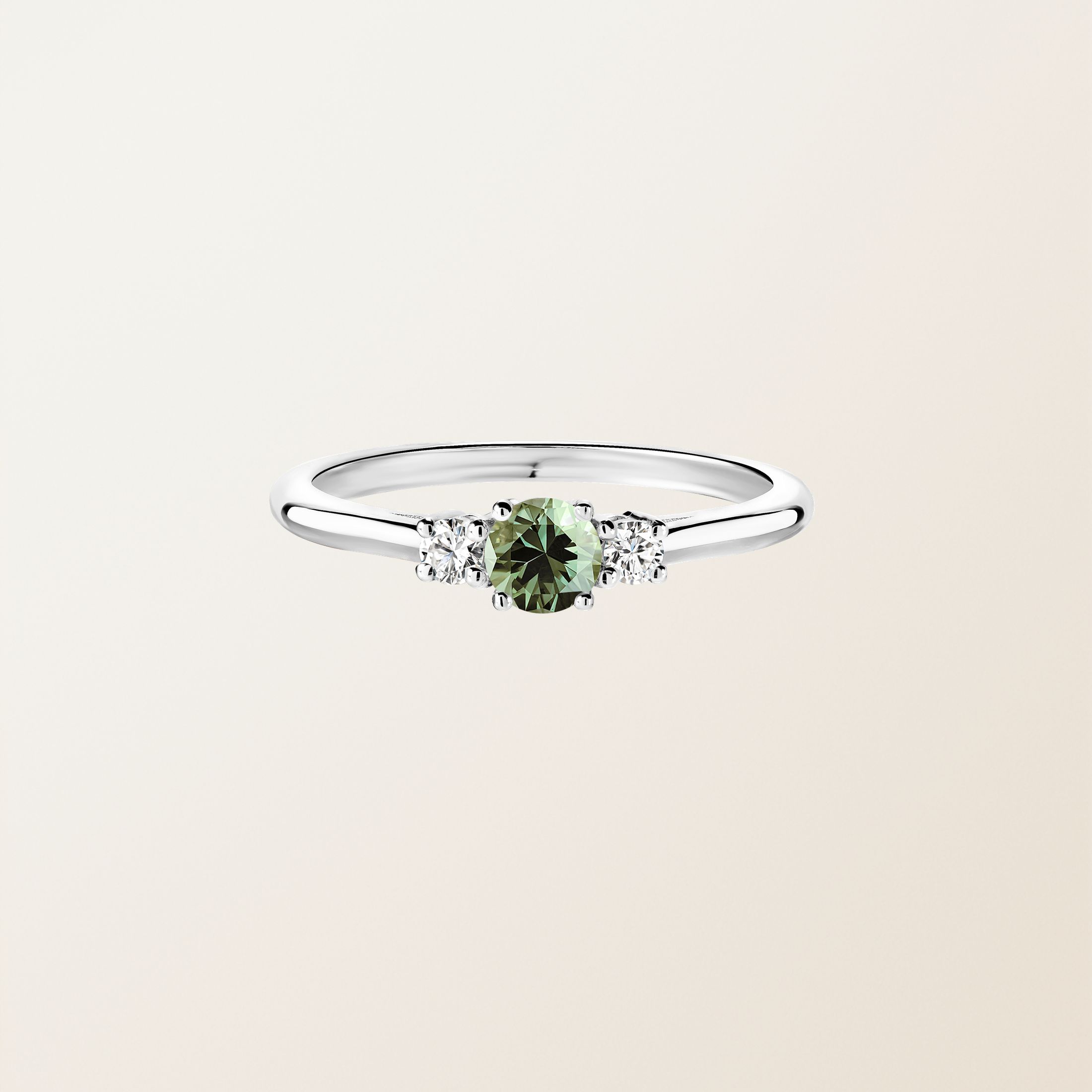 Bague Or blanc 18 cts Saphir Vert Baby Lady Duo