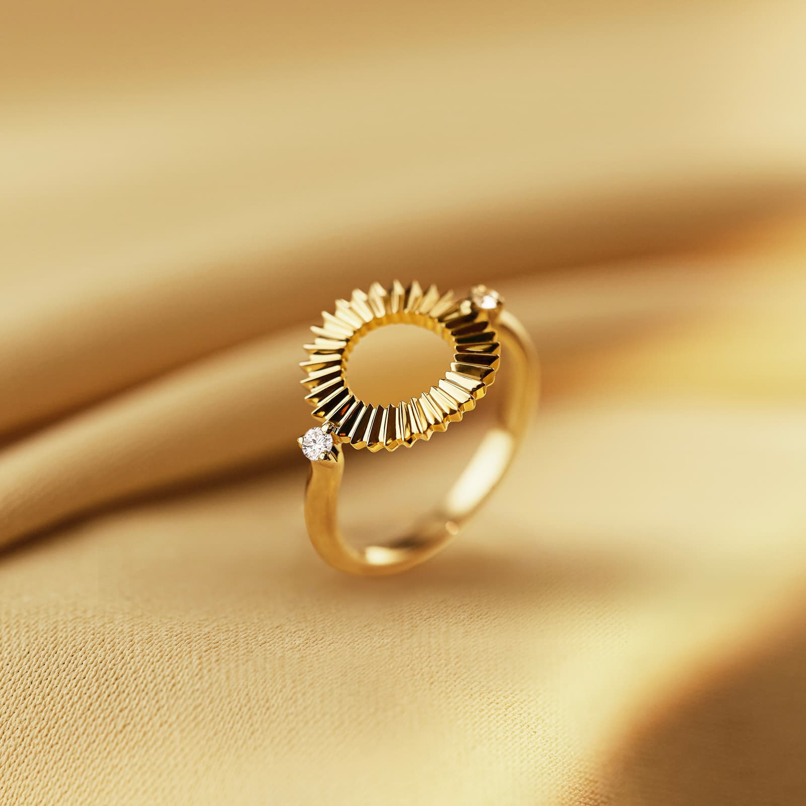 Bague Or jaune Diamant Entaille Rayons 5