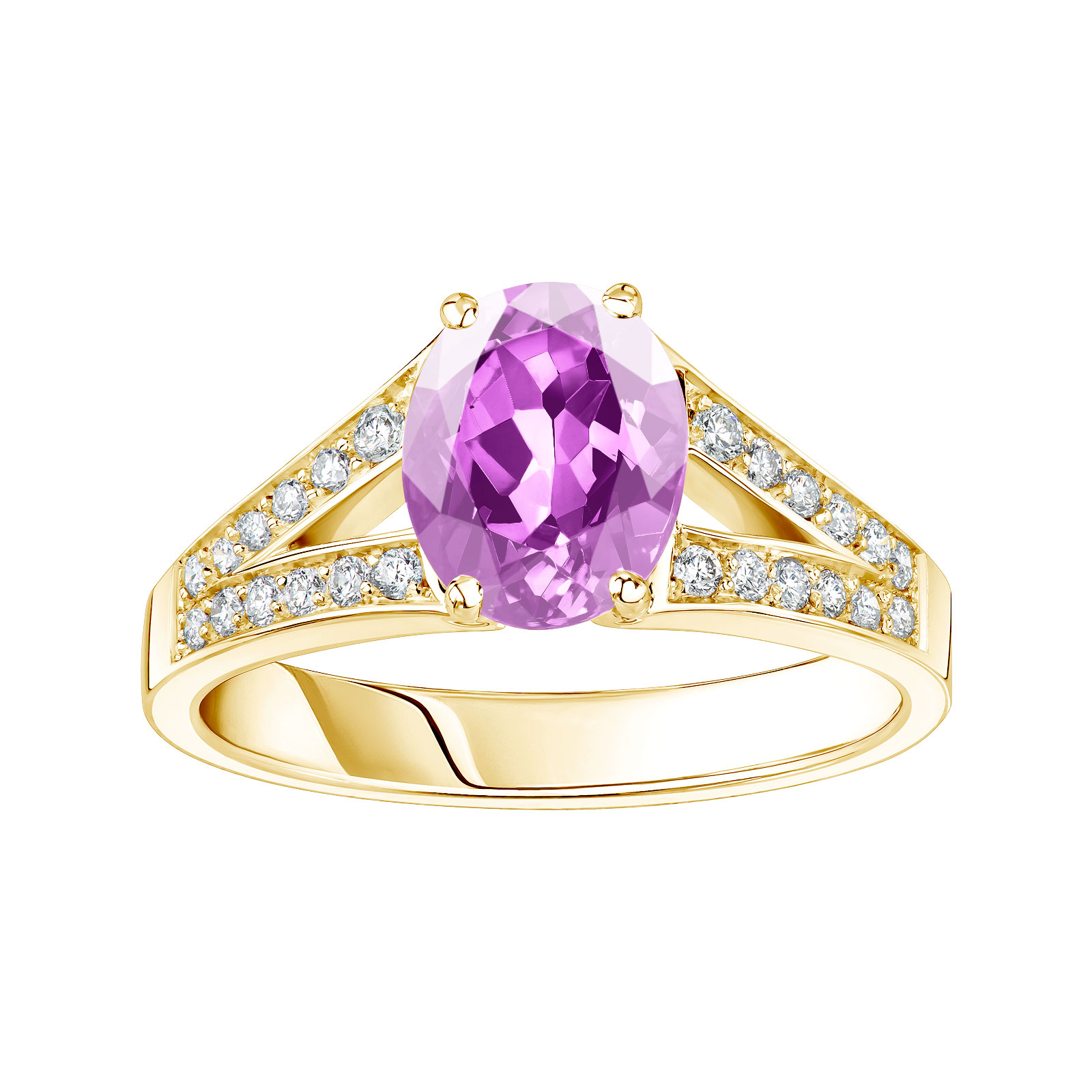 Bague Or jaune Améthyste et diamants Rétromantique Tiare Pavée 1