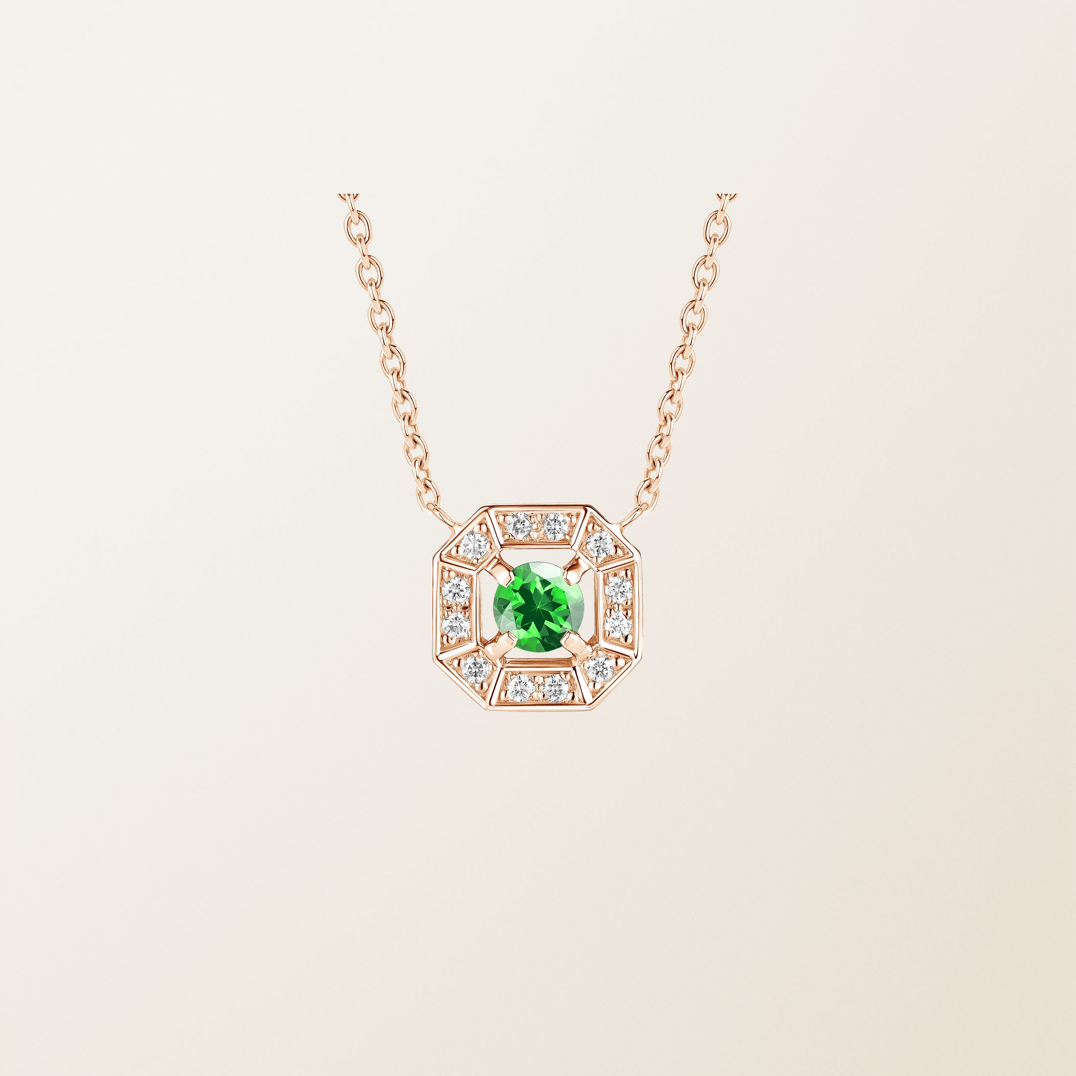 Pendentif Or rose 18 cts Tsavorite Art Déco Rond 4 mm