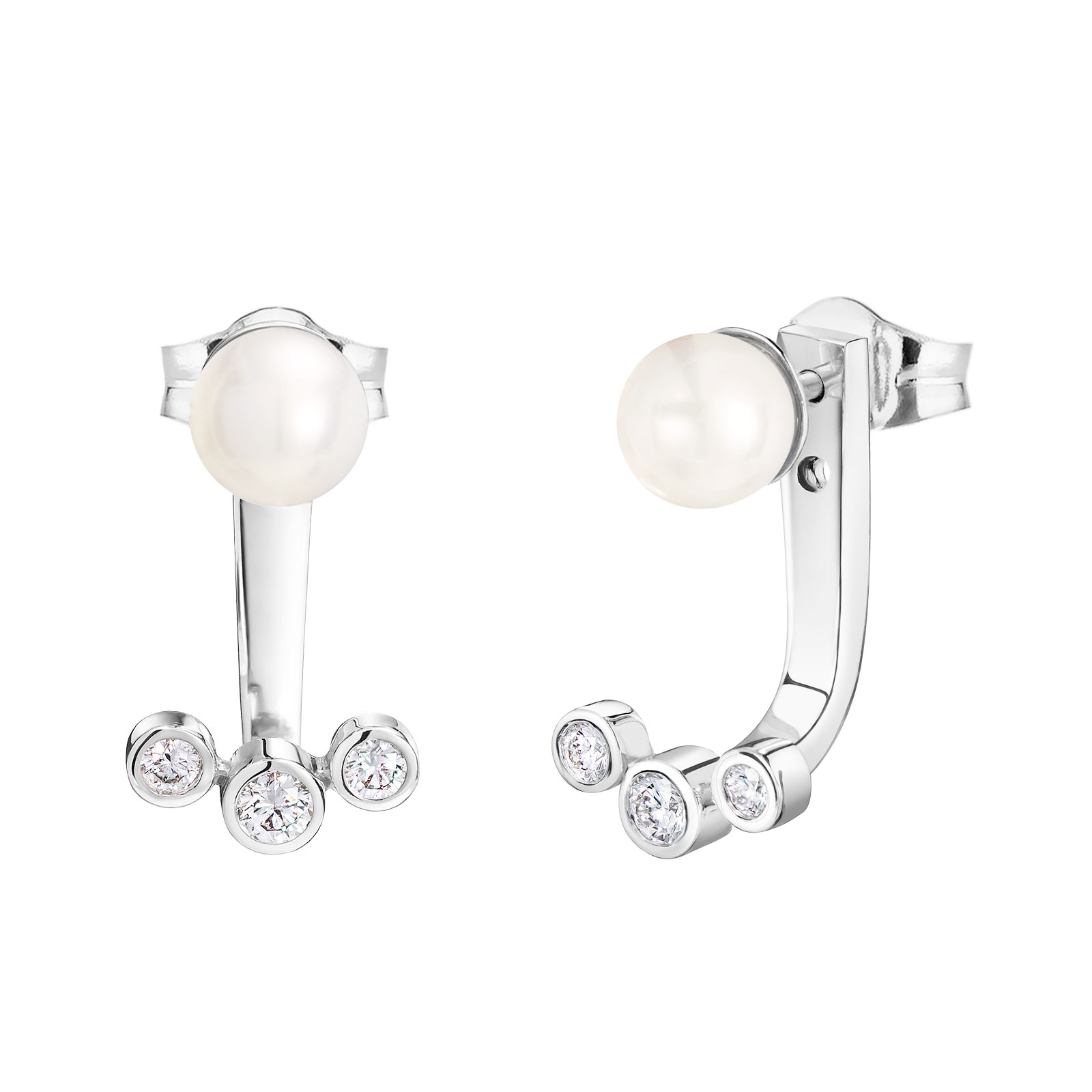 Boucles d'oreilles Or blanc Perle et diamants Gemmiaou Grrr 1