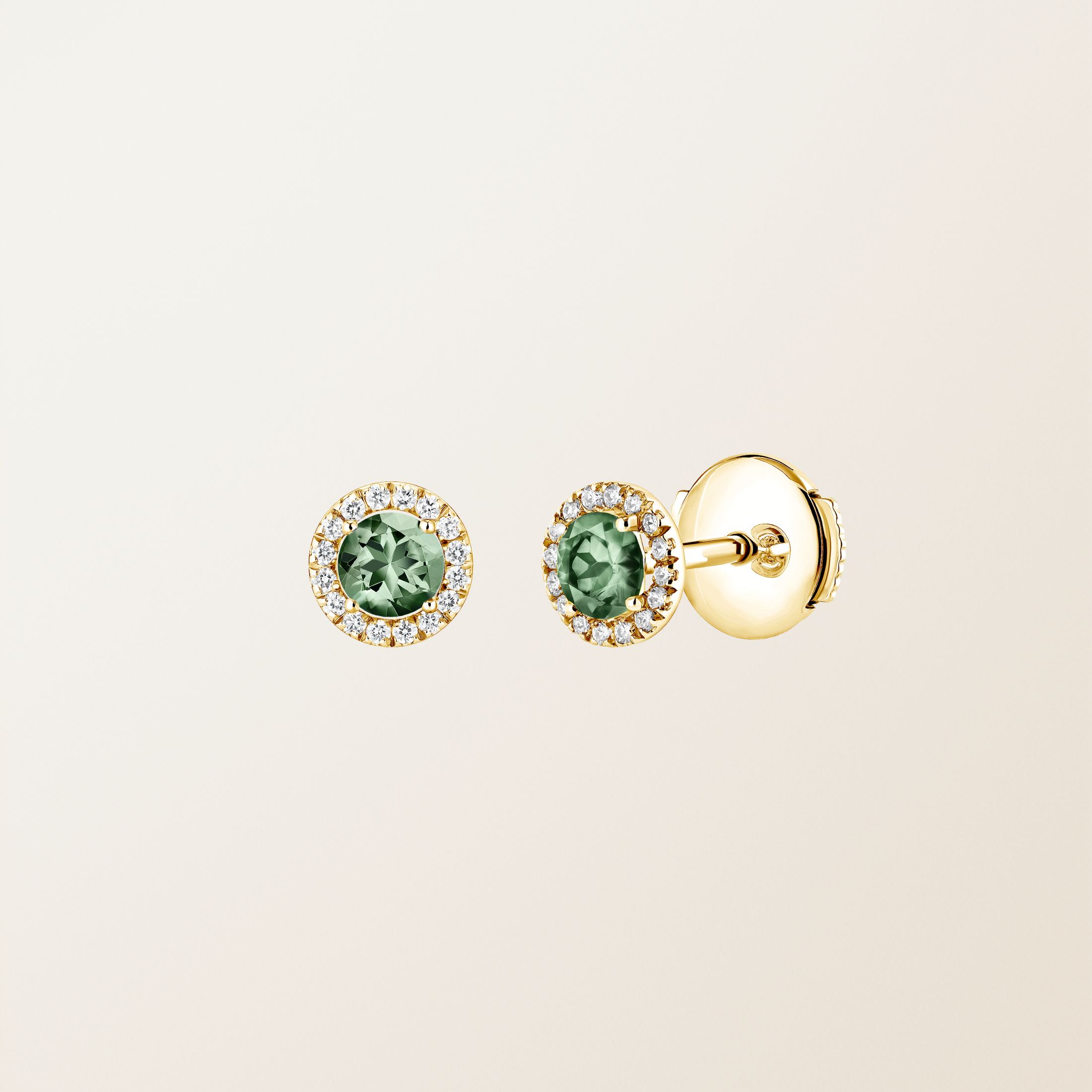 Boucles d'oreilles Or jaune 18 cts Saphir Vert Rétromantique S