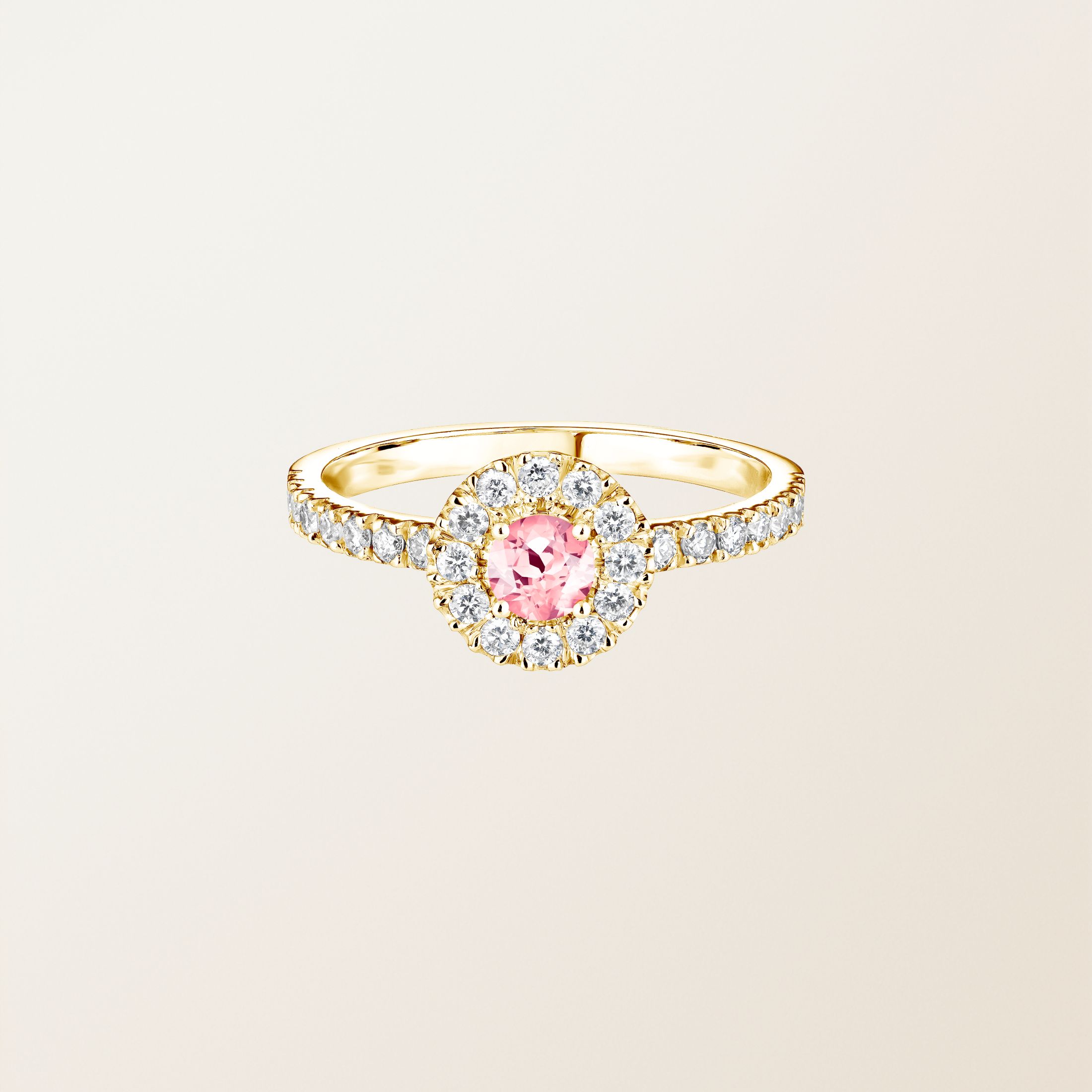Bague Or jaune 18 cts Tourmaline Rétromantique Solo Pavée