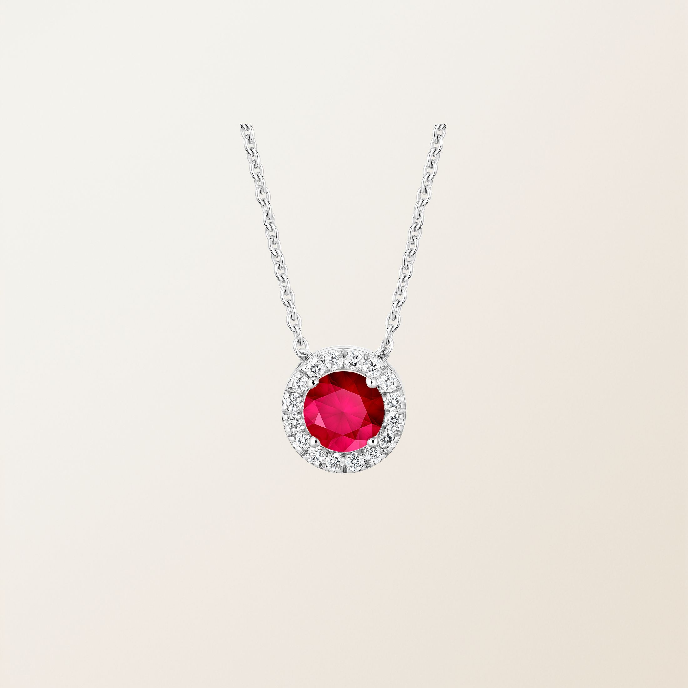 Pendentif Or blanc 18 cts Rubis Rétromantique M