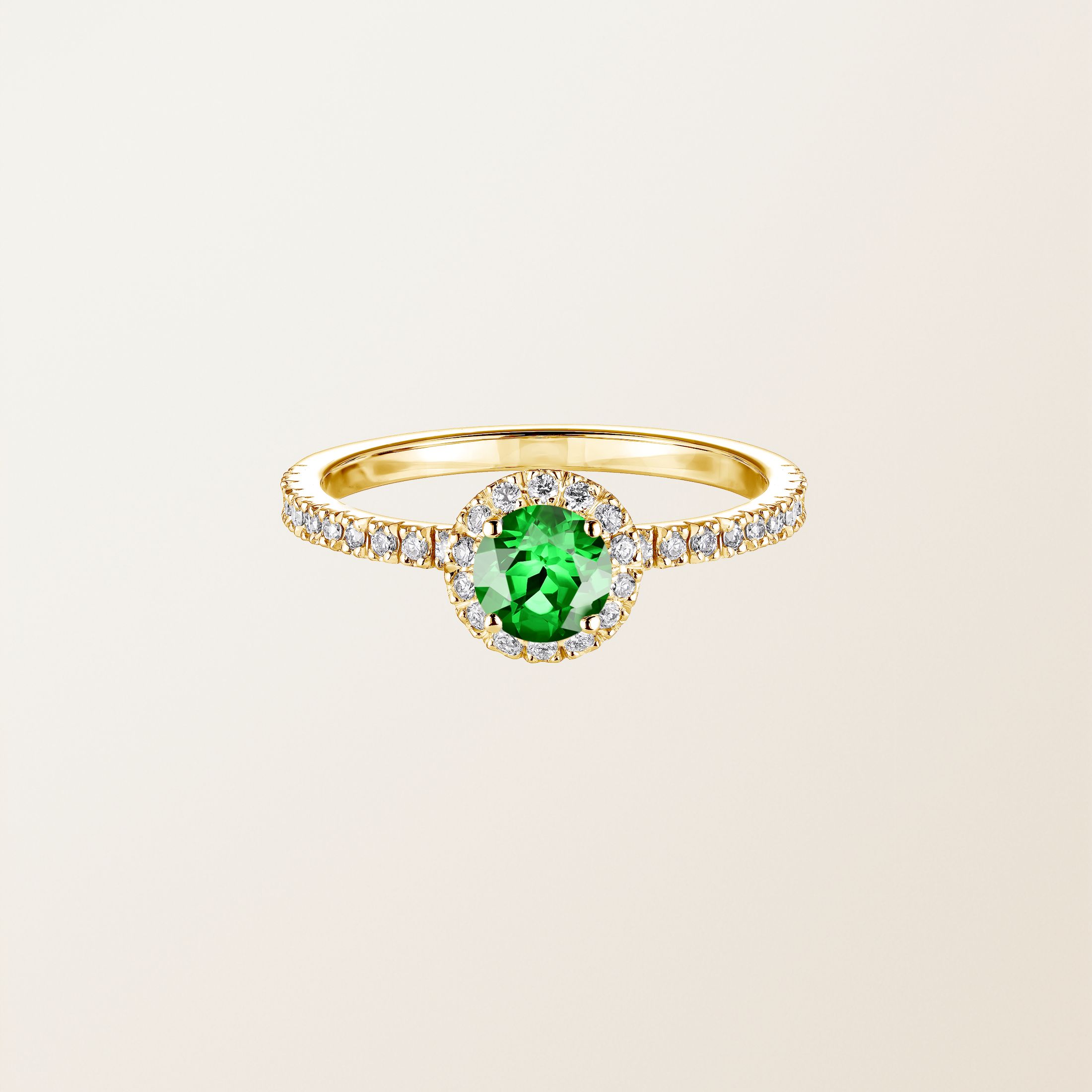 Bague Or jaune 18 cts Tsavorite Rétromantique M Pavée