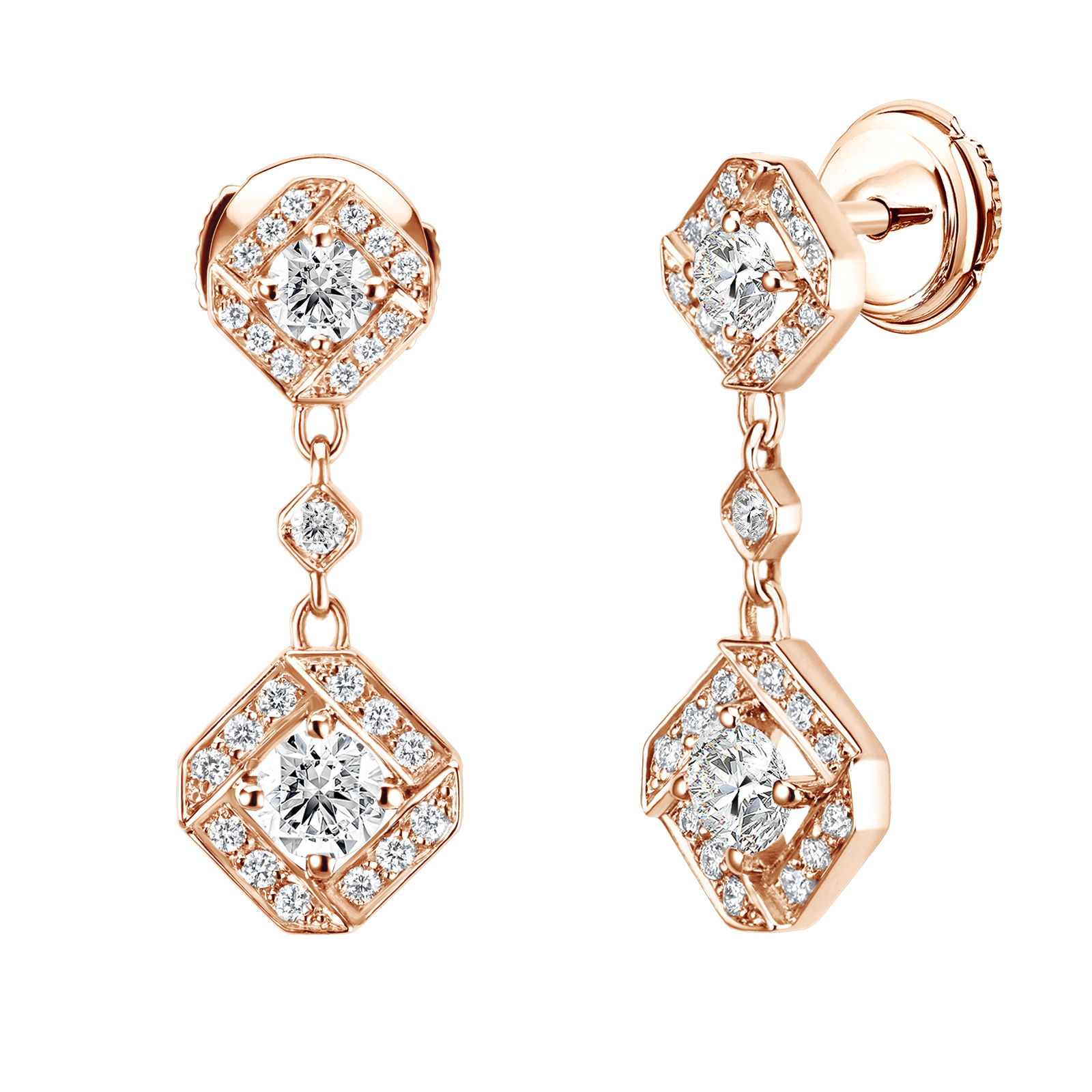 Boucles d'oreilles Or rose Diamant Plissage 1