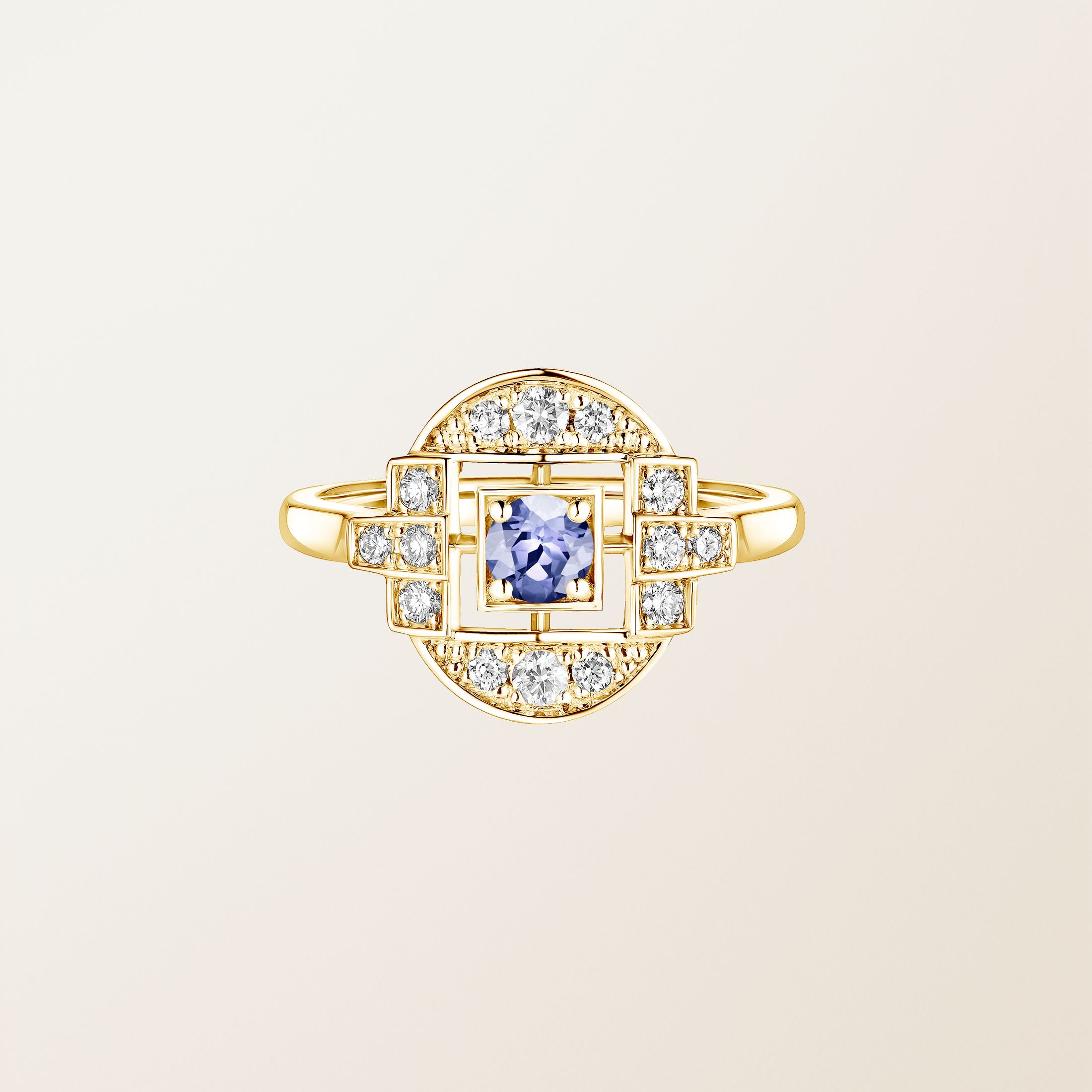 Bague Or jaune 18 cts Tanzanite Art Déco Solo