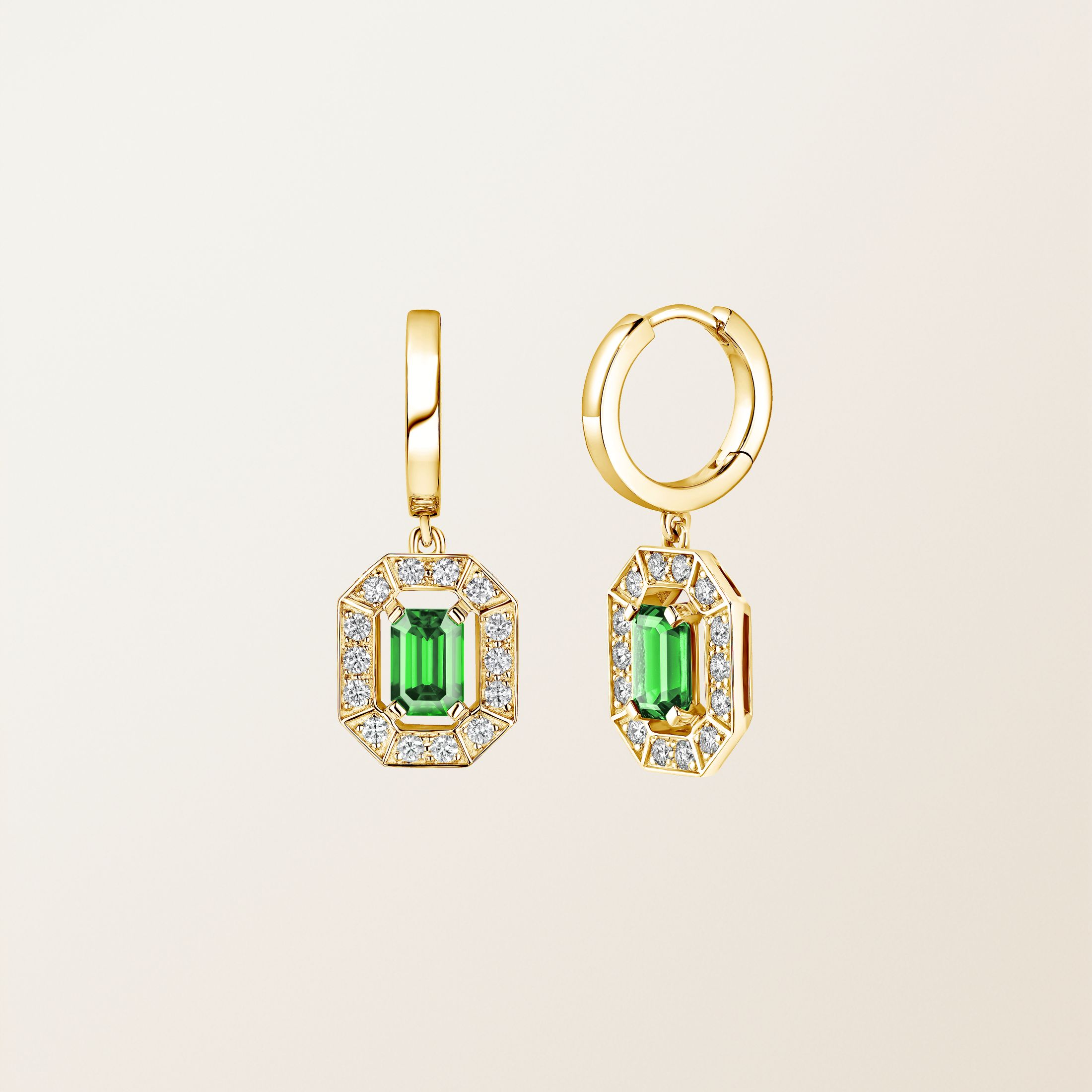 Boucles d'oreilles Or jaune 18 cts Tsavorite Art Déco