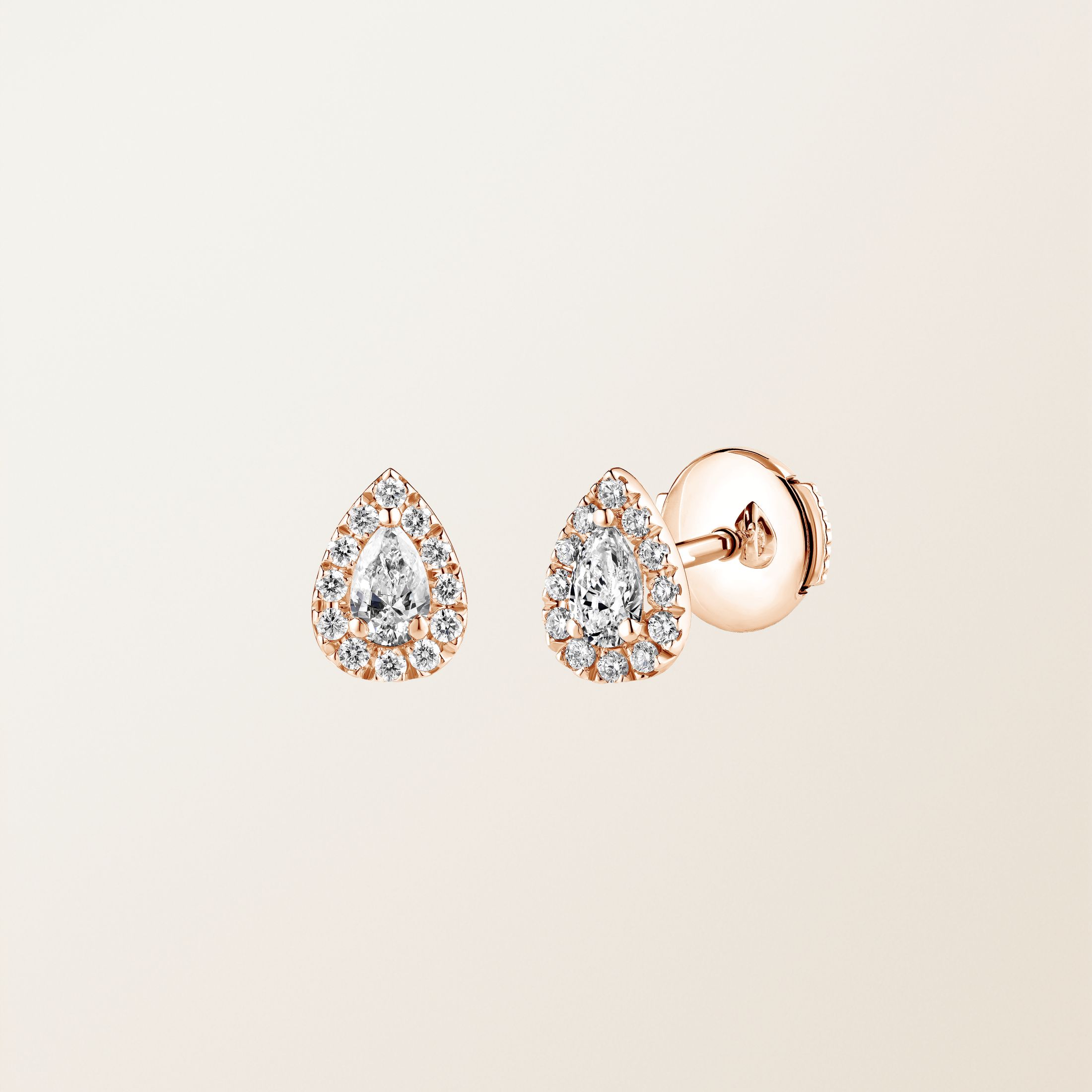 Boucles d'oreilles Or rose 18 cts Diamant Baby Rétromantique Poires Pavées