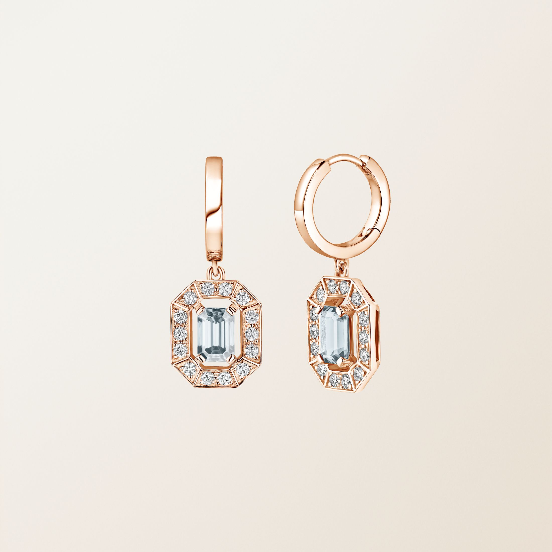 Boucles d'oreilles Or rose 18 cts Aigue-marine Art Déco