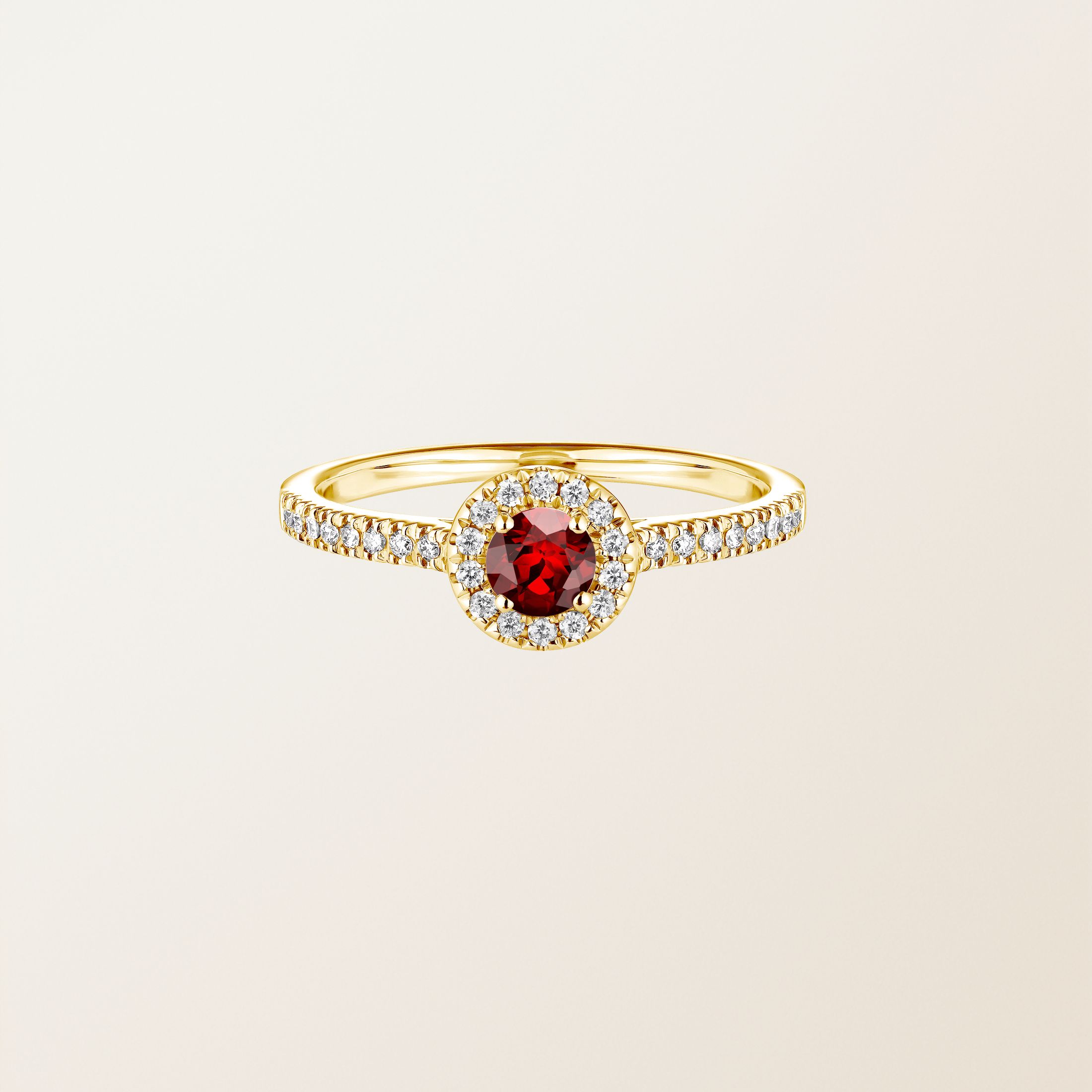 Bague Or jaune 18 cts Grenat Rétromantique S Pavée