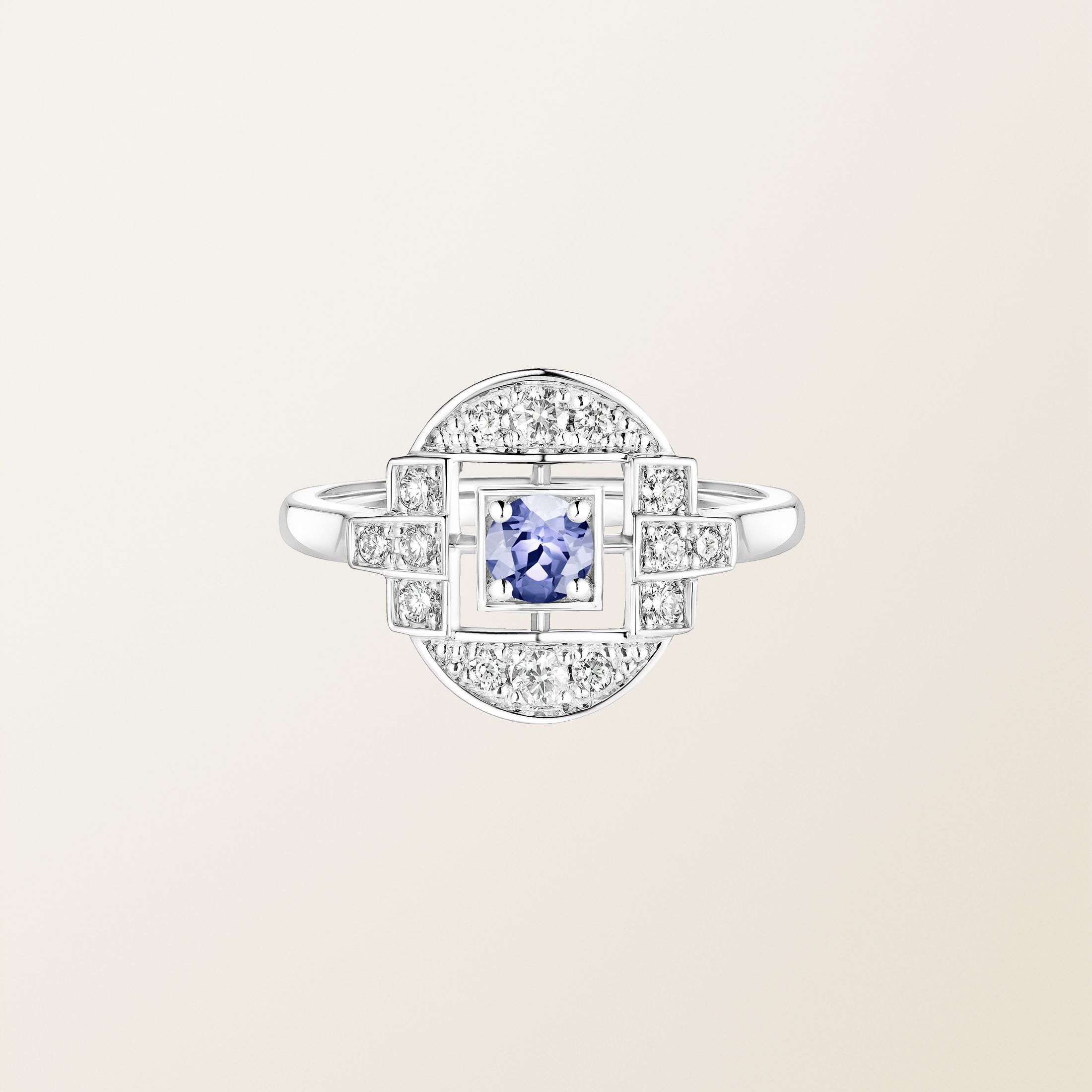 Bague Or blanc 18 cts Tanzanite Art Déco Solo
