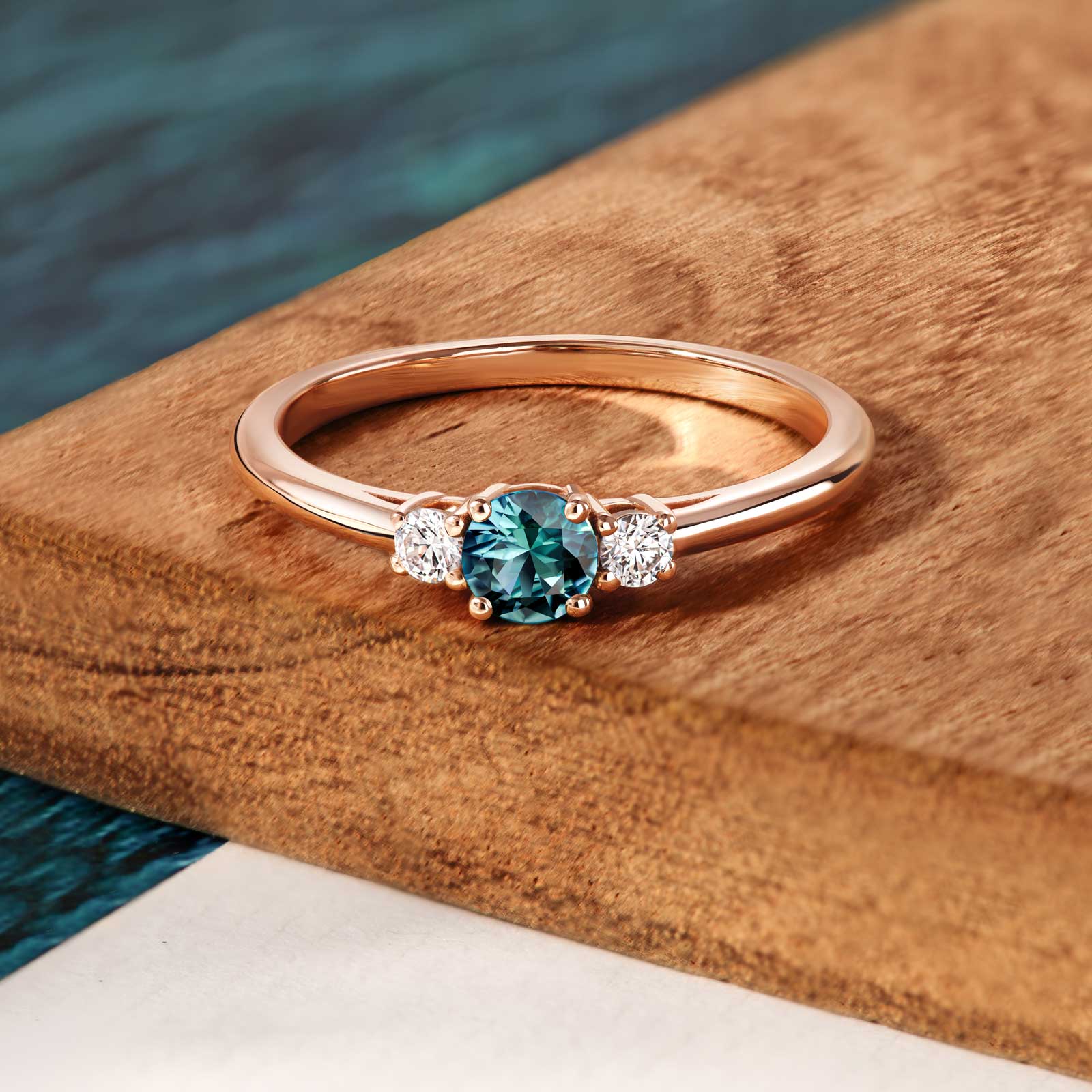 Bague Or rose Saphir Vert et diamants Baby Lady Duo 5