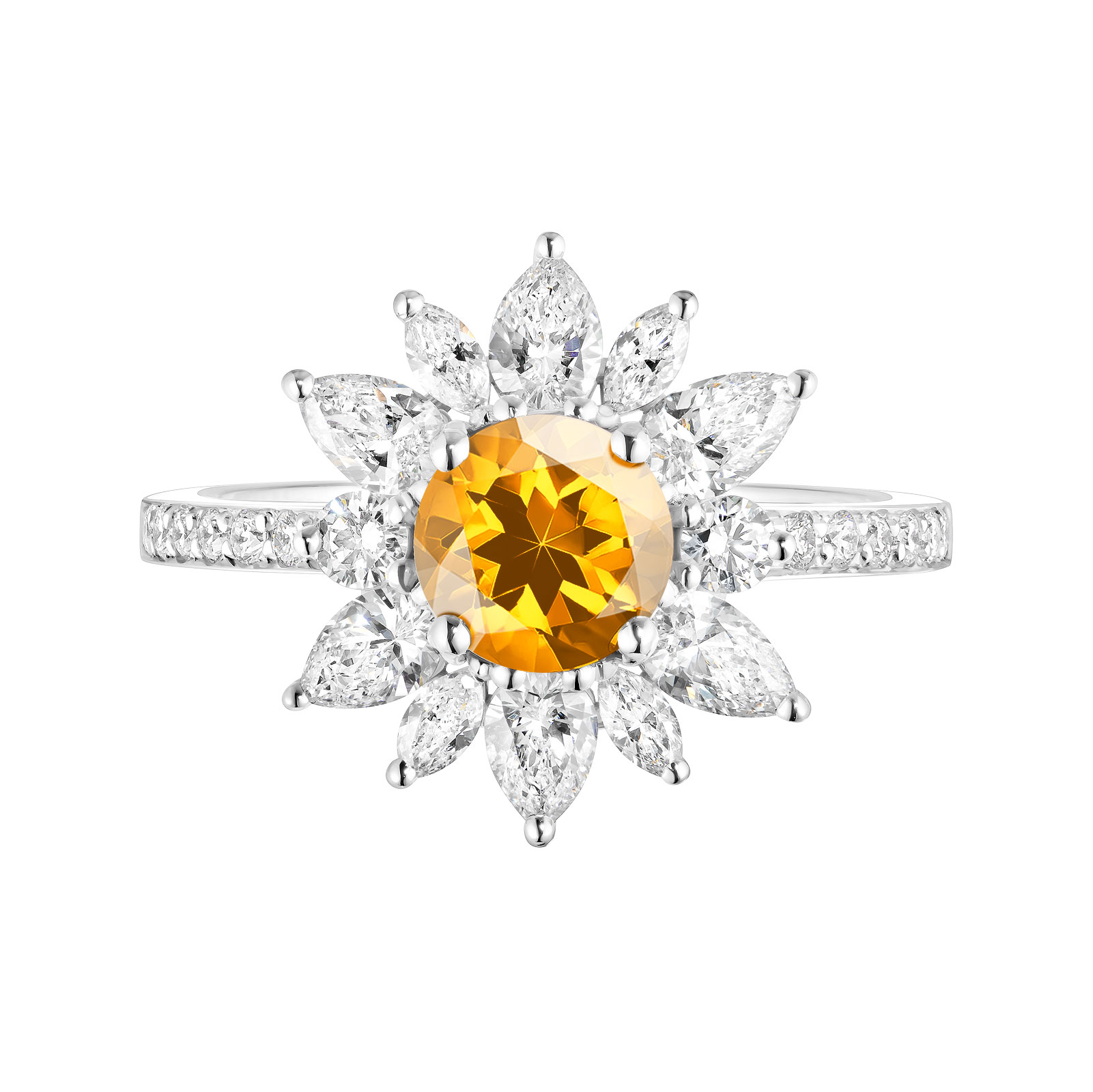 Bague Or blanc Citrine et diamants EverBloom Prima 1