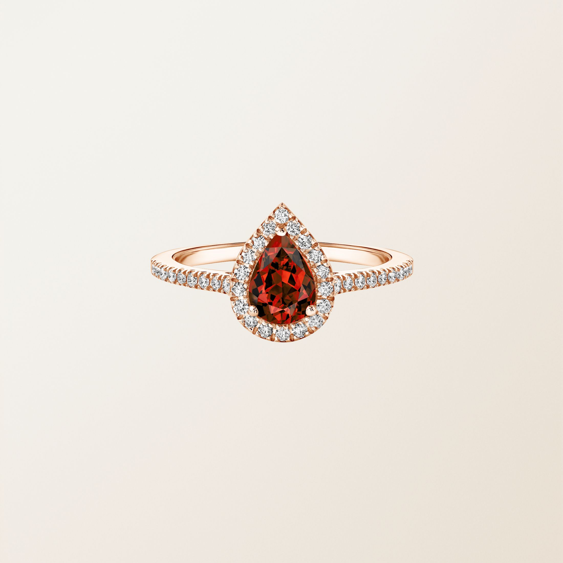 Bague Or rose 18 cts Grenat Rétromantique Poire Pavée