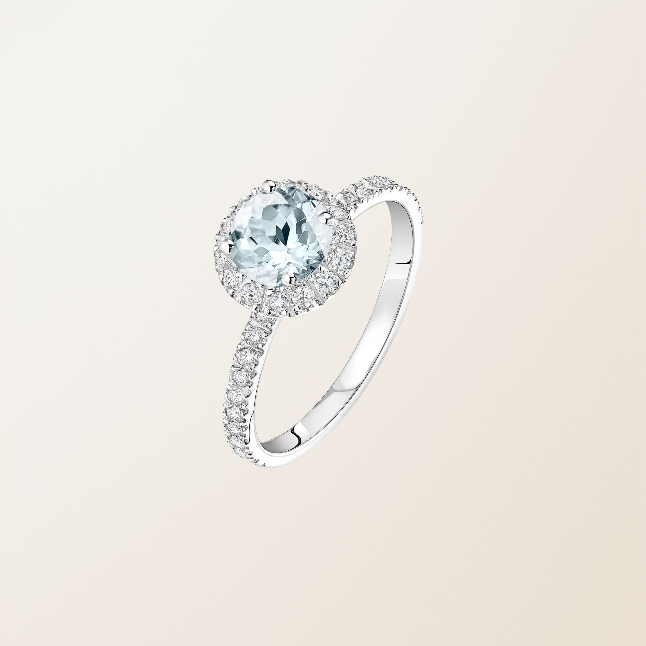 Ring 18K Weißgold Aquamarin Rétromantique L Pavée