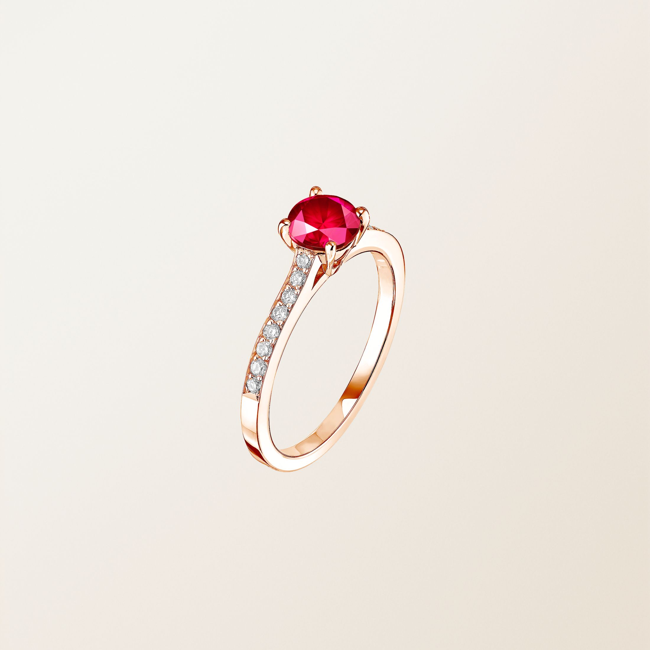 Bague Or Rose 18 cts Rubis Lady Pavée