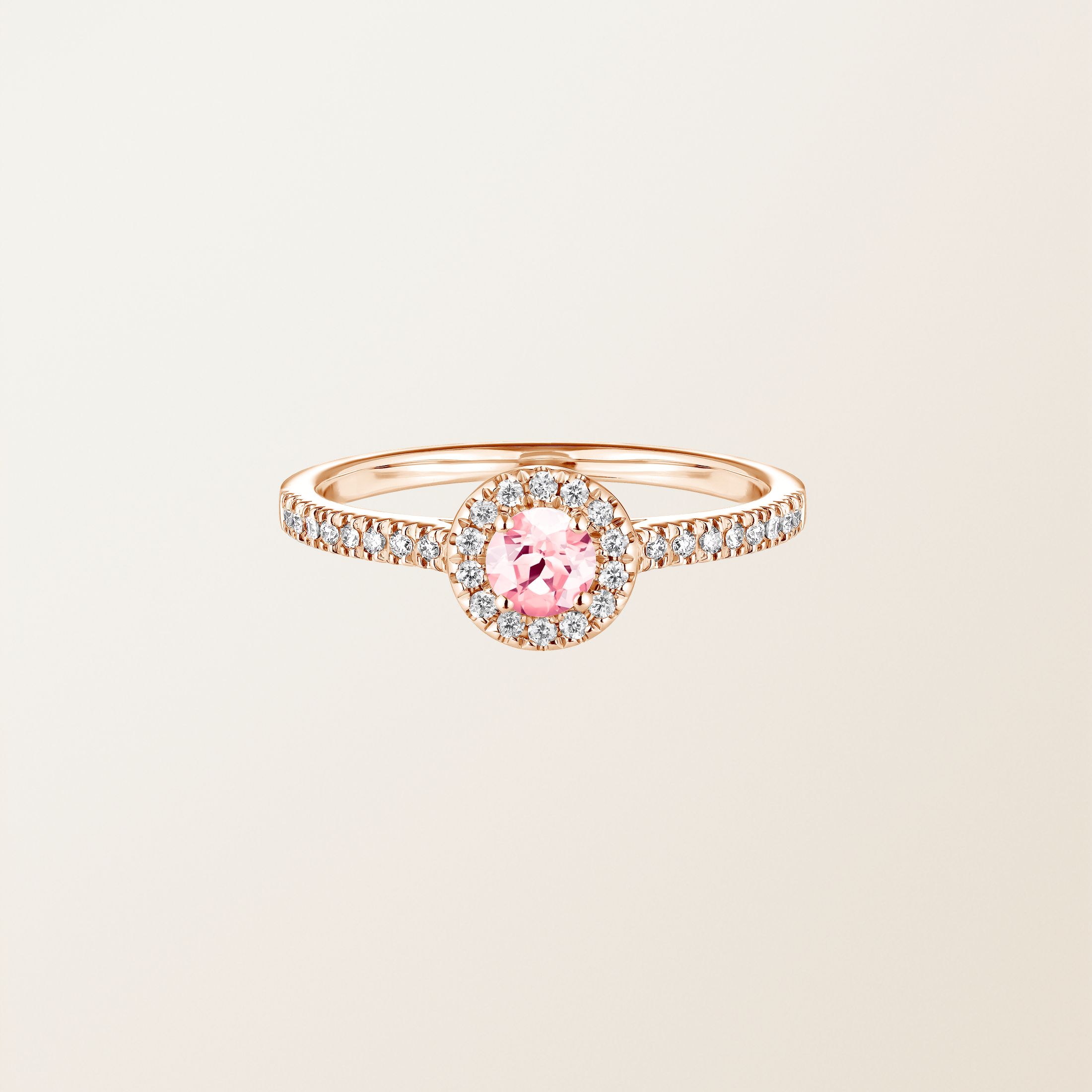 Bague Or rose 18 cts Tourmaline Rétromantique S Pavée