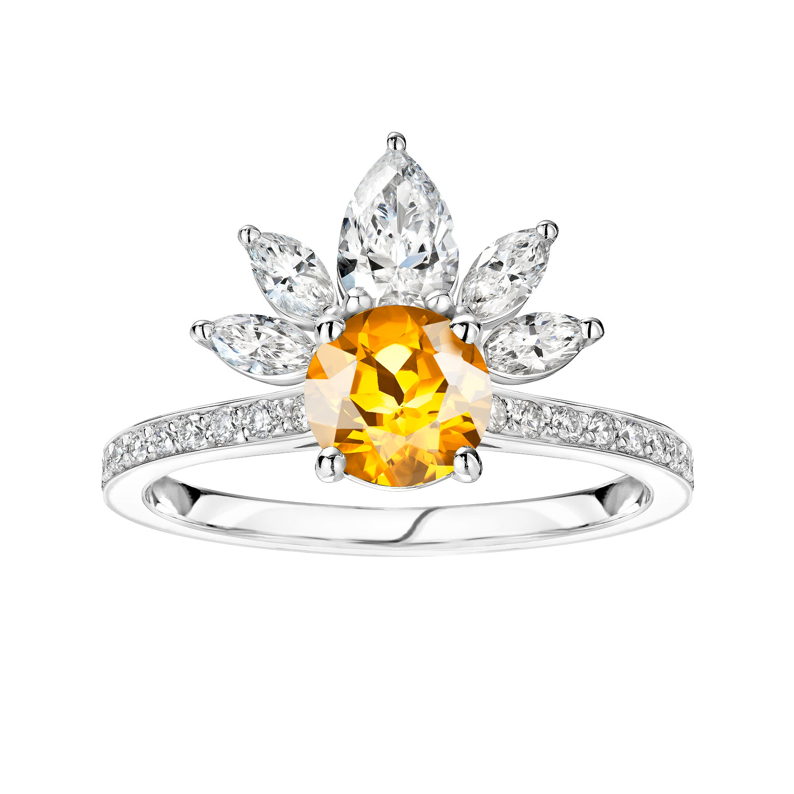 Bague Platine Citrine et diamants EverBloom Pavée 1