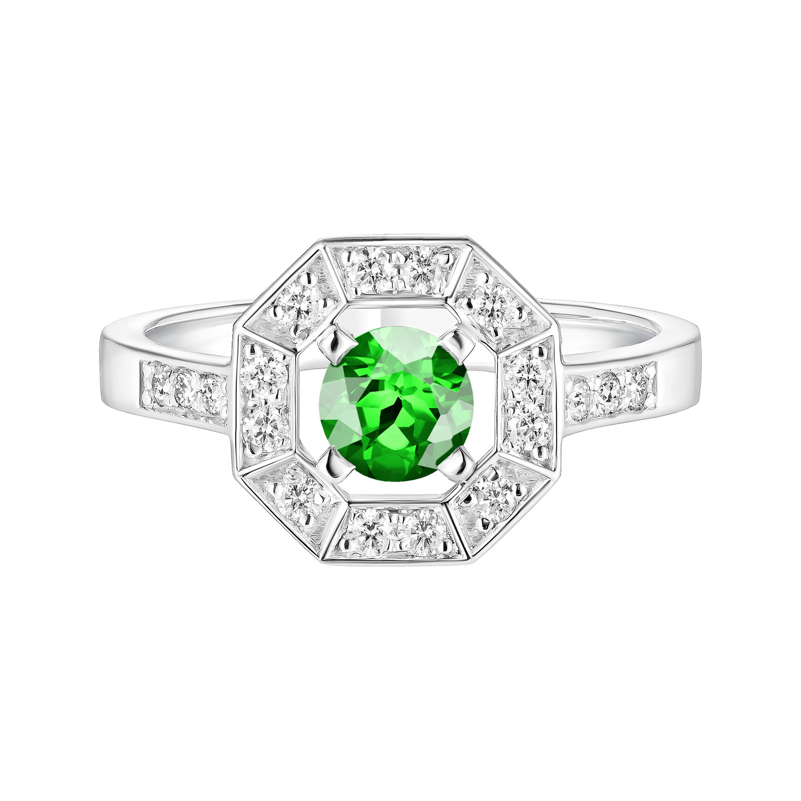 Bague Or blanc Tsavorite et diamants Art Déco Rond 5 mm 1