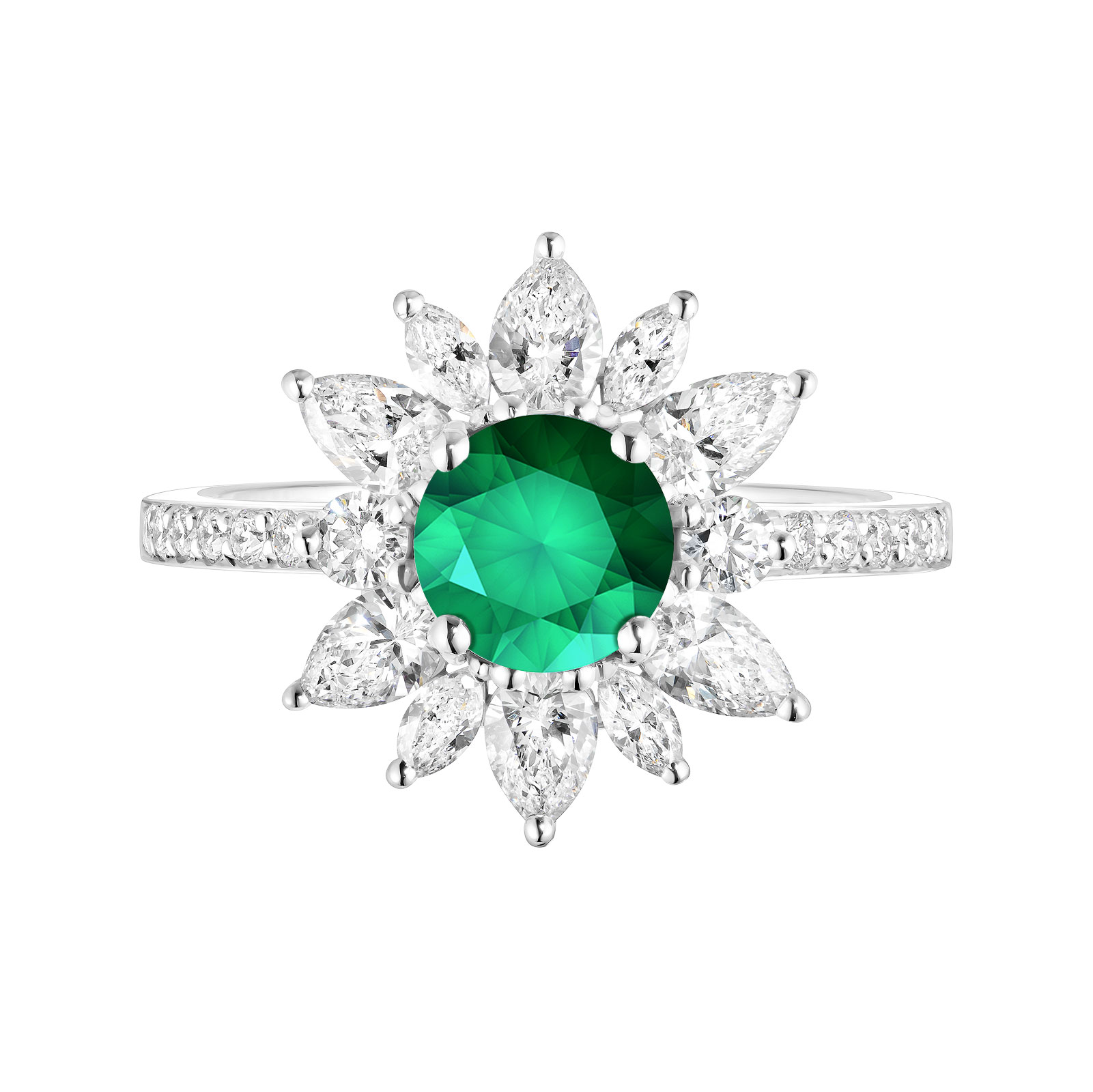 Bague Or blanc Emeraude et diamants EverBloom Prima 1