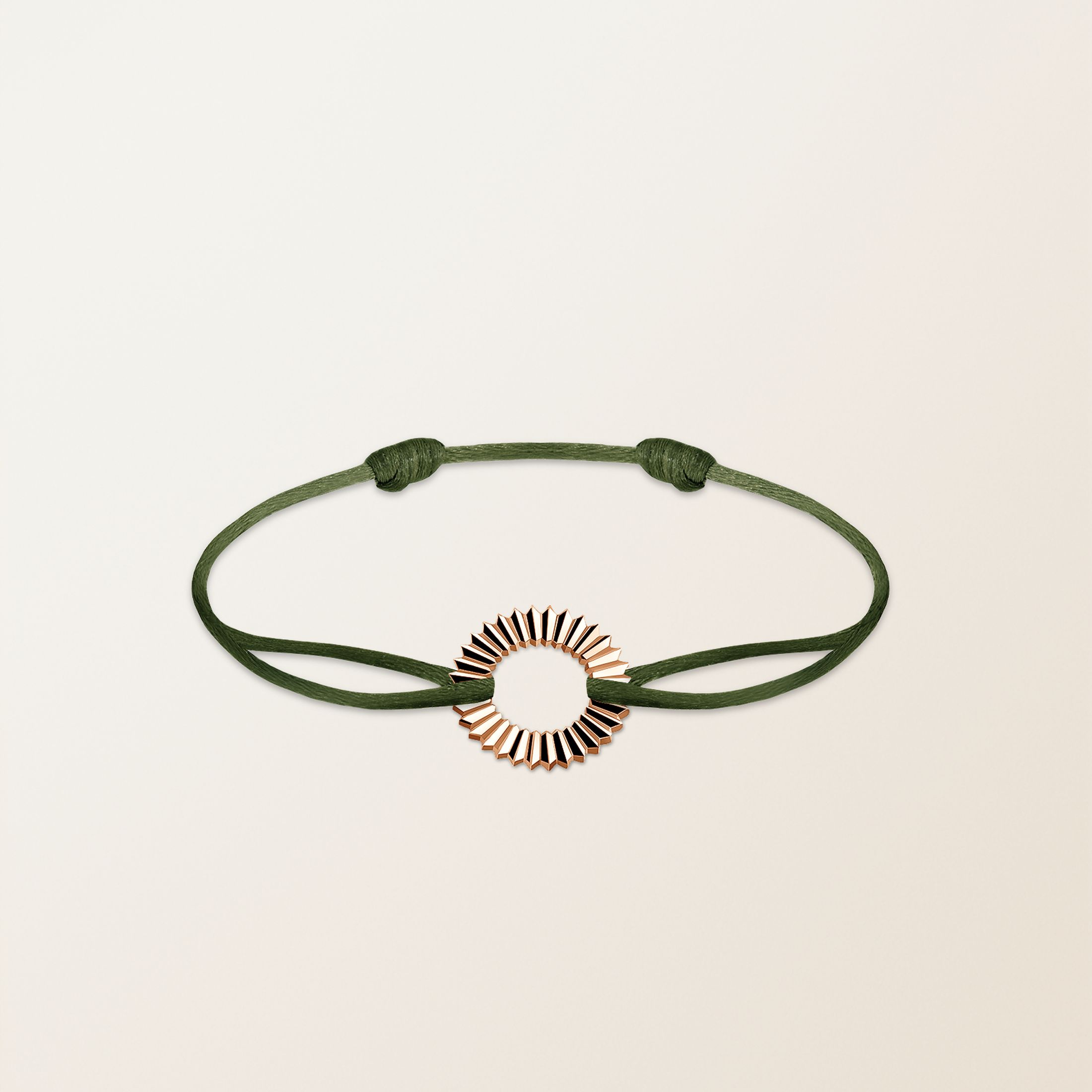 Bracelet cordon Vert olive Or rose 18 cts Entaille Rayons