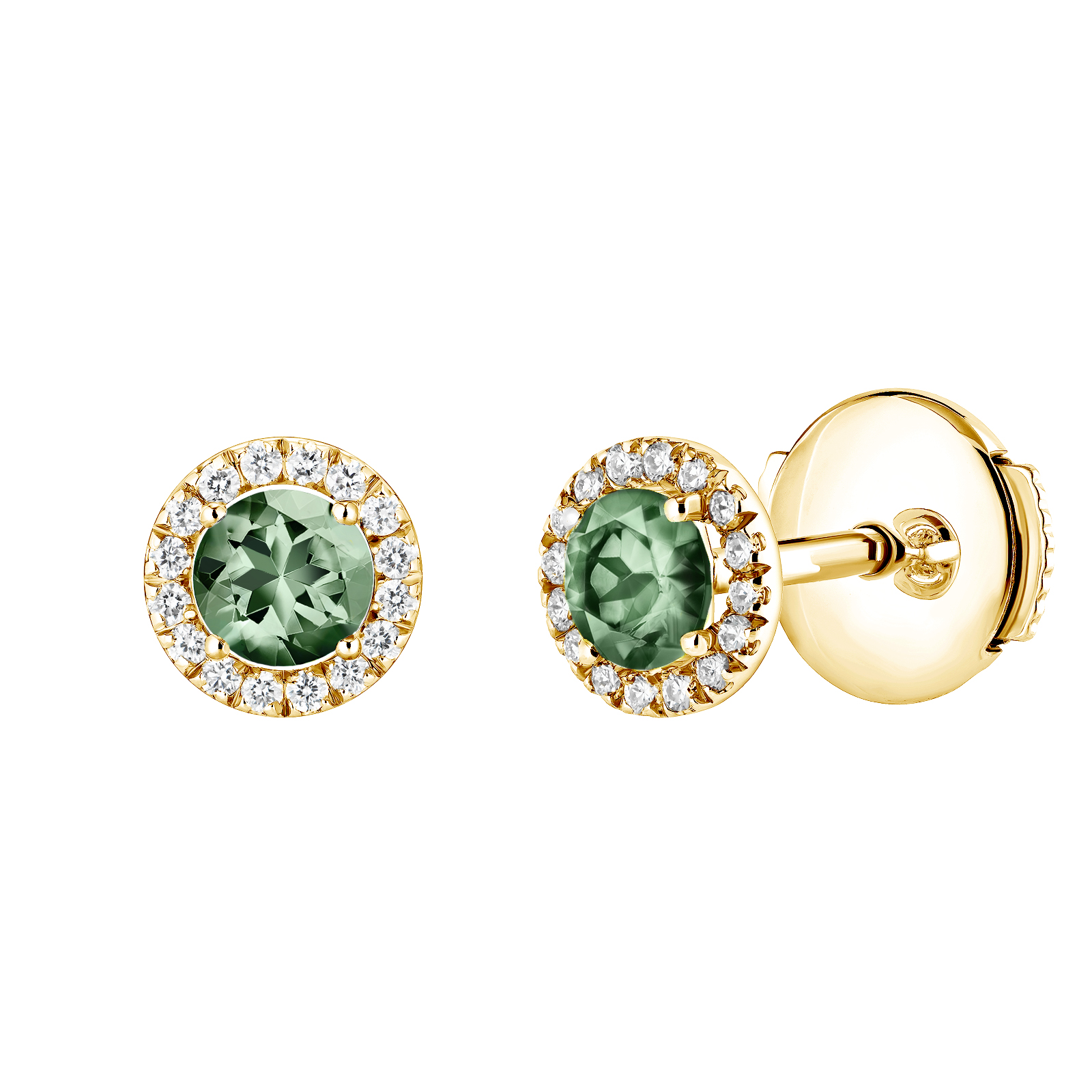 Boucles d'oreilles Or jaune Saphir Vert et diamants Rétromantique S 1