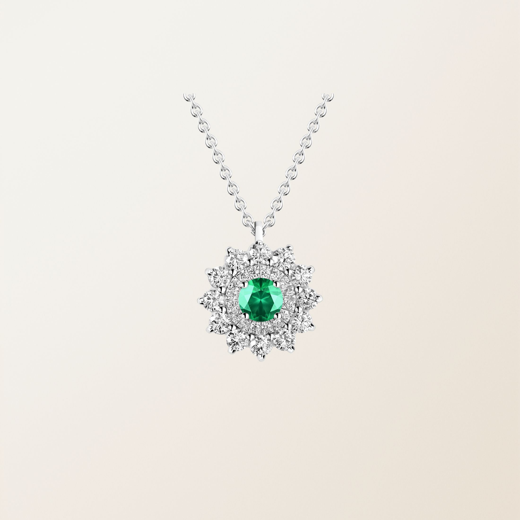 Pendentif Or blanc 18 cts Emeraude Lefkos