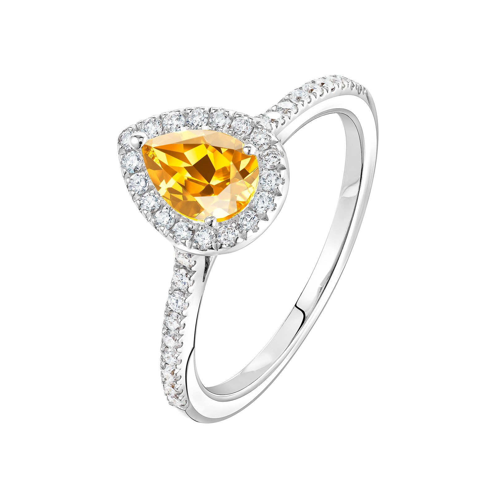 Bague Platine Citrine et diamants Rétromantique Poire Pavée 1