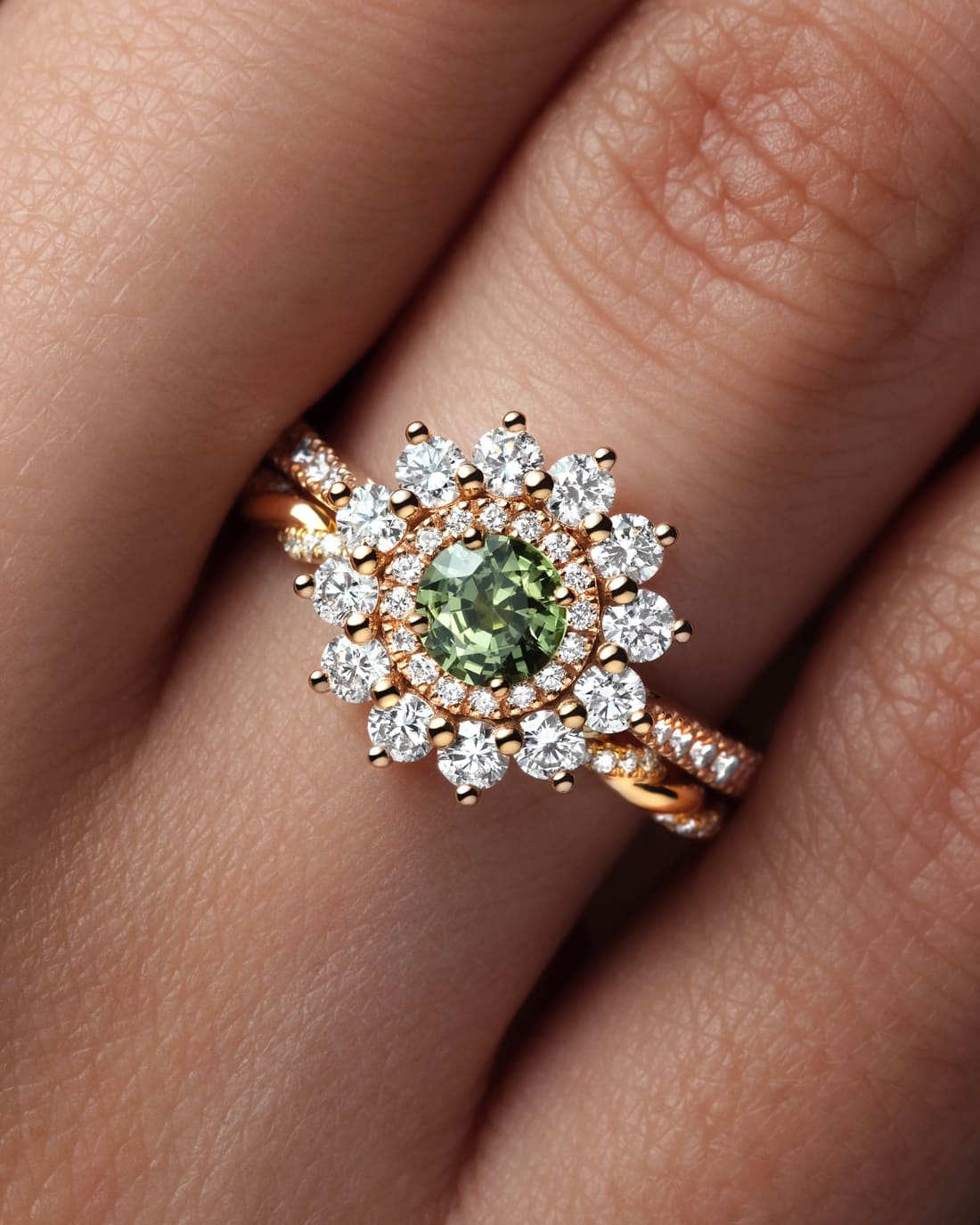 Bague Or jaune Diamant Cognac et diamants Lefkos 5 mm Pavée 3