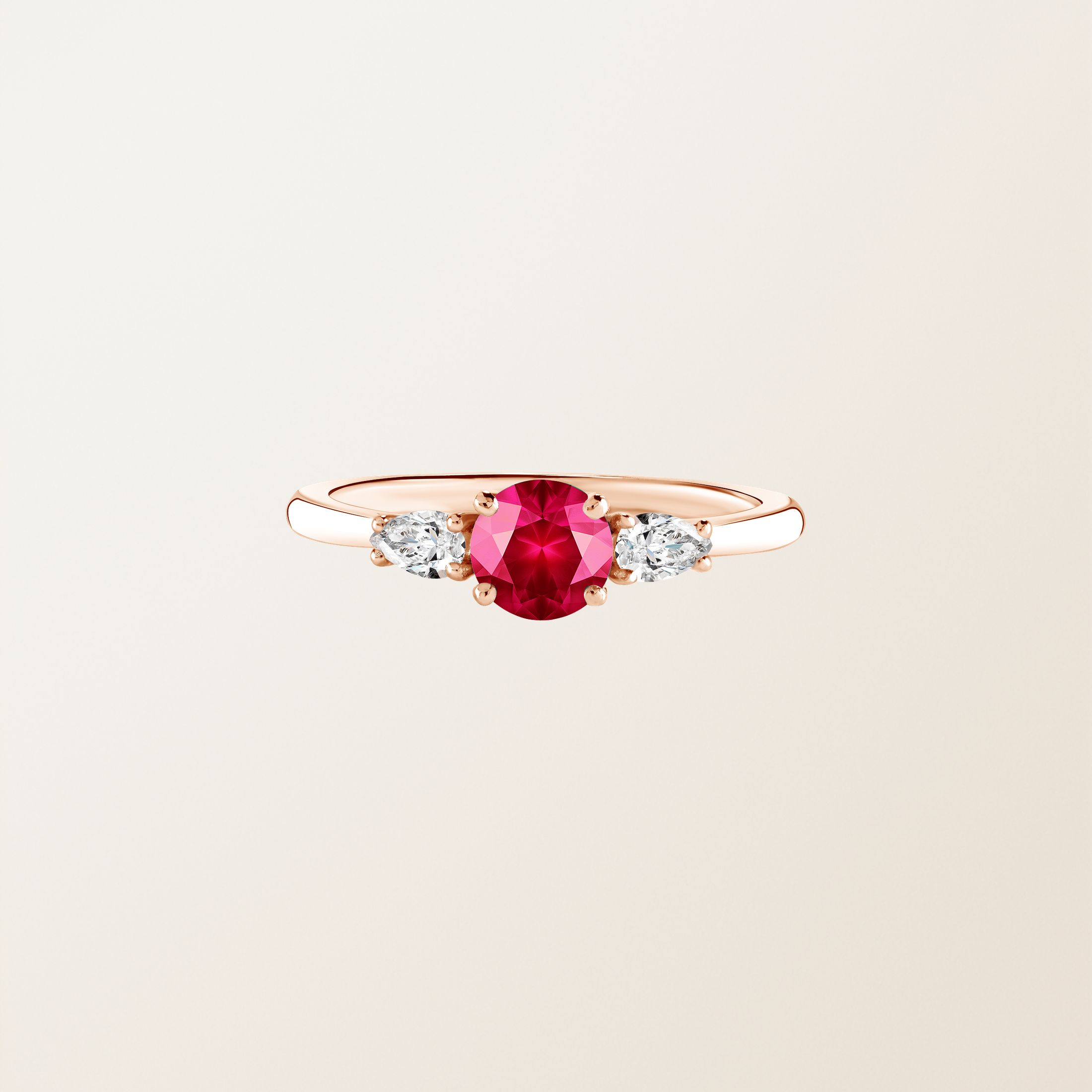 Bague Or rose 18 cts Rubis Little Lady Duo de Poires